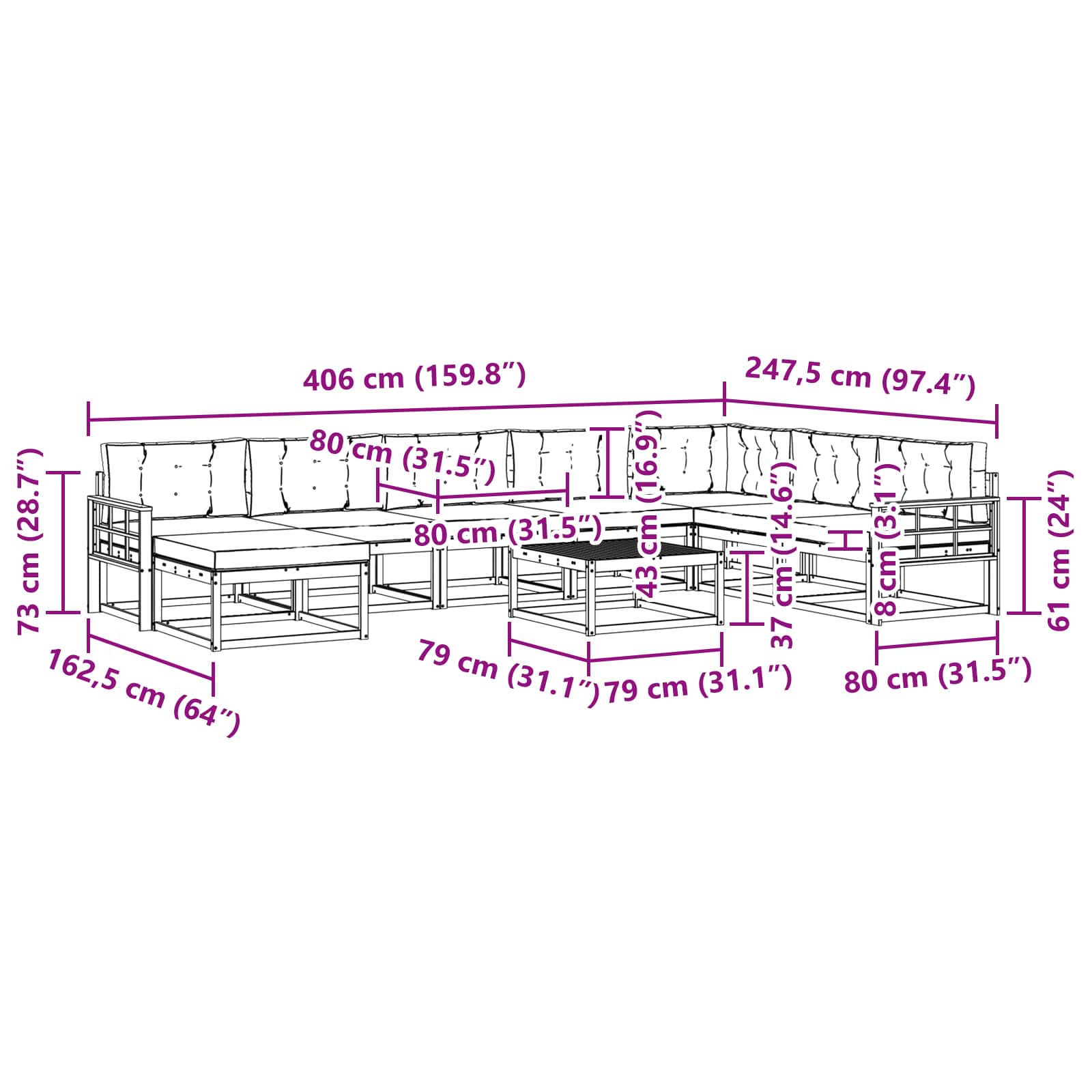 Set vanjskih sofa 9 pcs Bijela i antracit