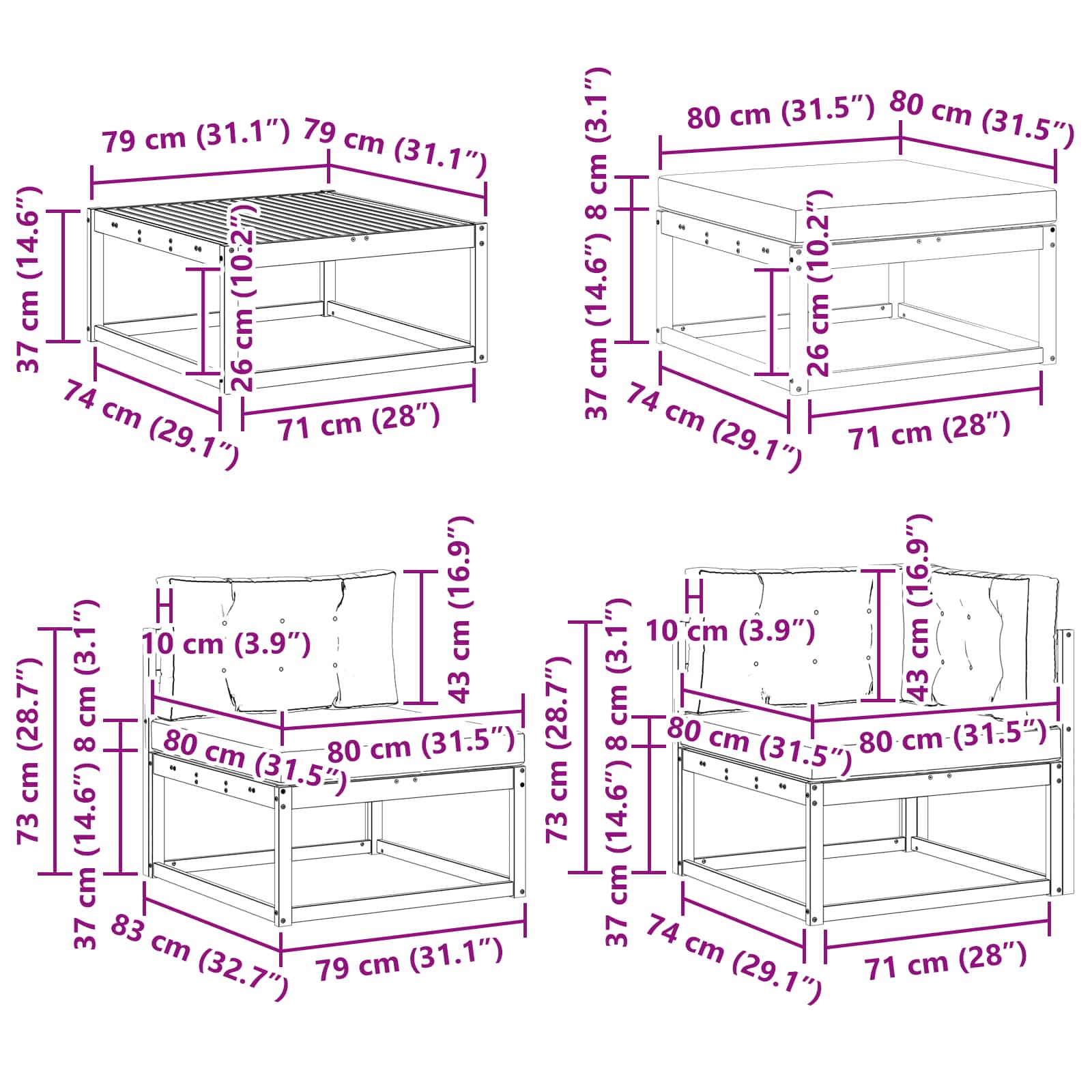 Set vanjskih sofa 9 pcs Bijela i antracit