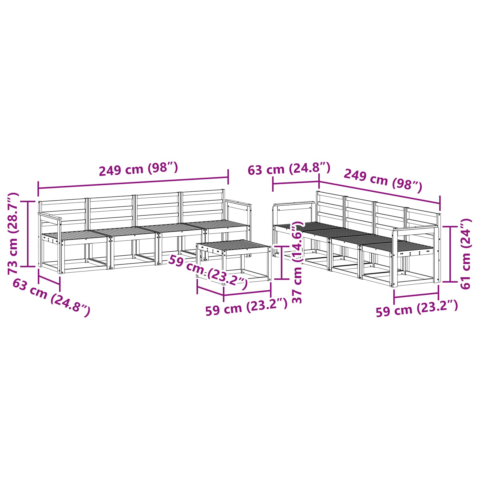Set vanjskih sofa 9 pcs Bijela 59 x 59 x 37 cm