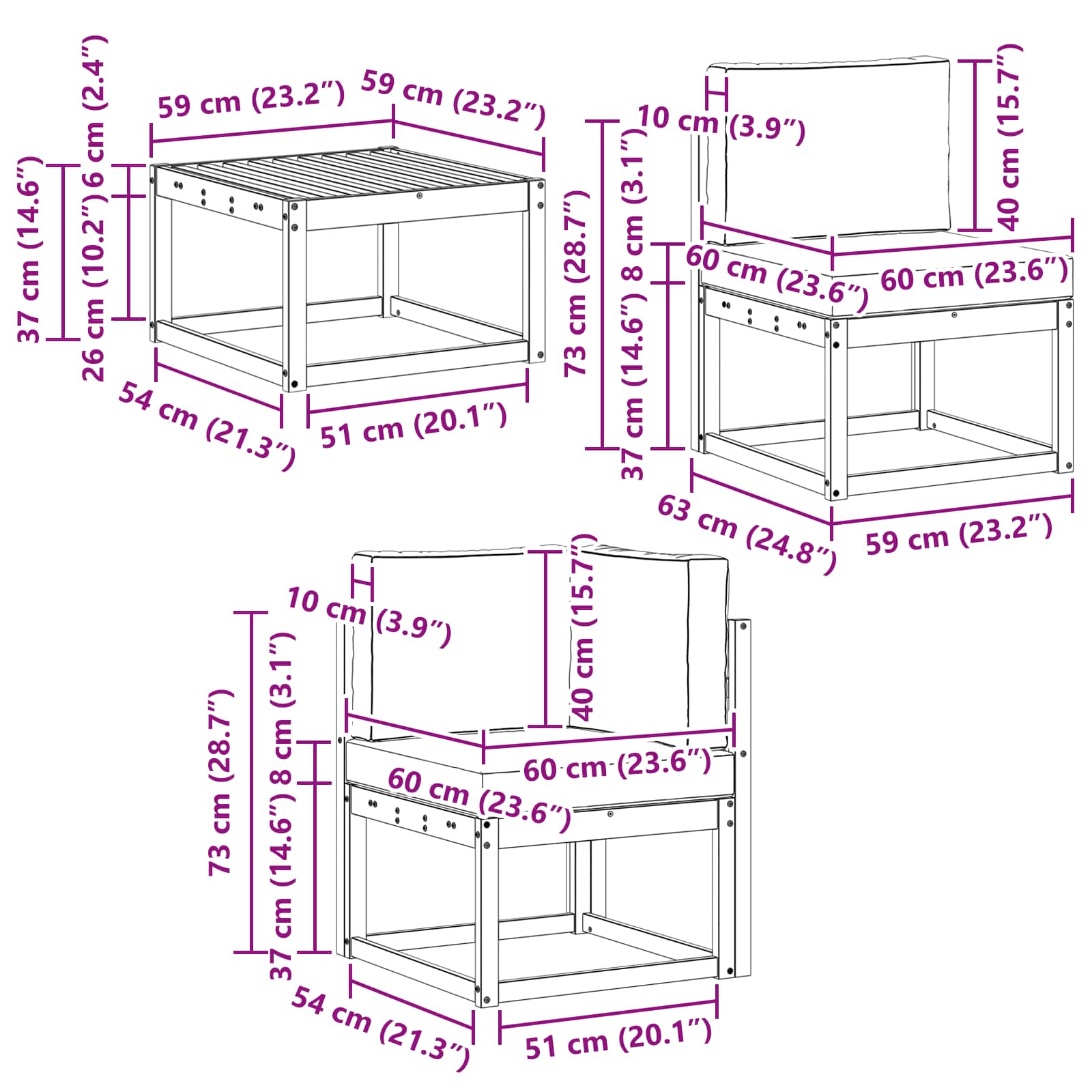 Set vanjskih sofa 10 pcs Bijela i krem 59 x 59 x 37 cm