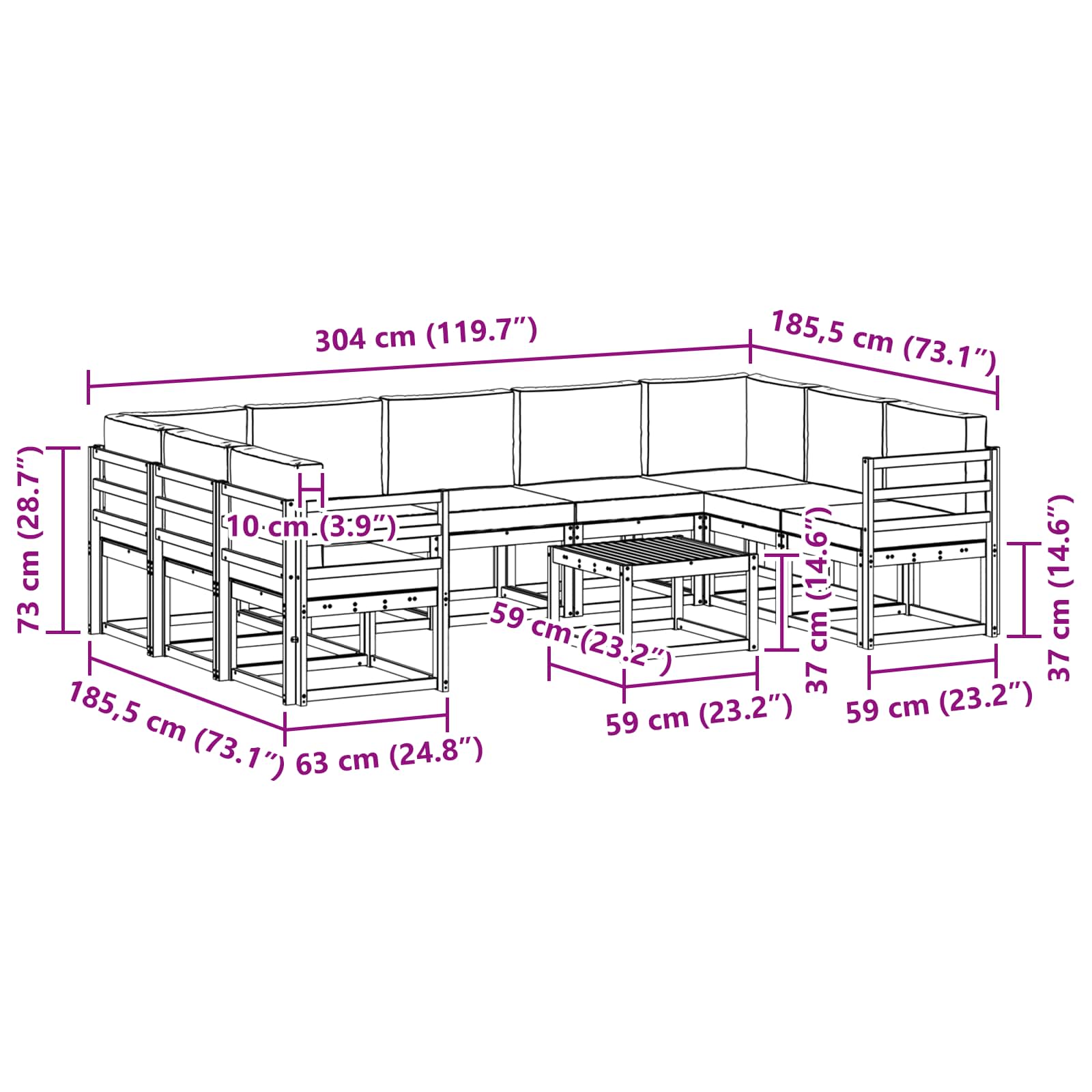 Set vanjskih sofa 10 pcs Bijela i antracit 59 x 59 x 37 cm
