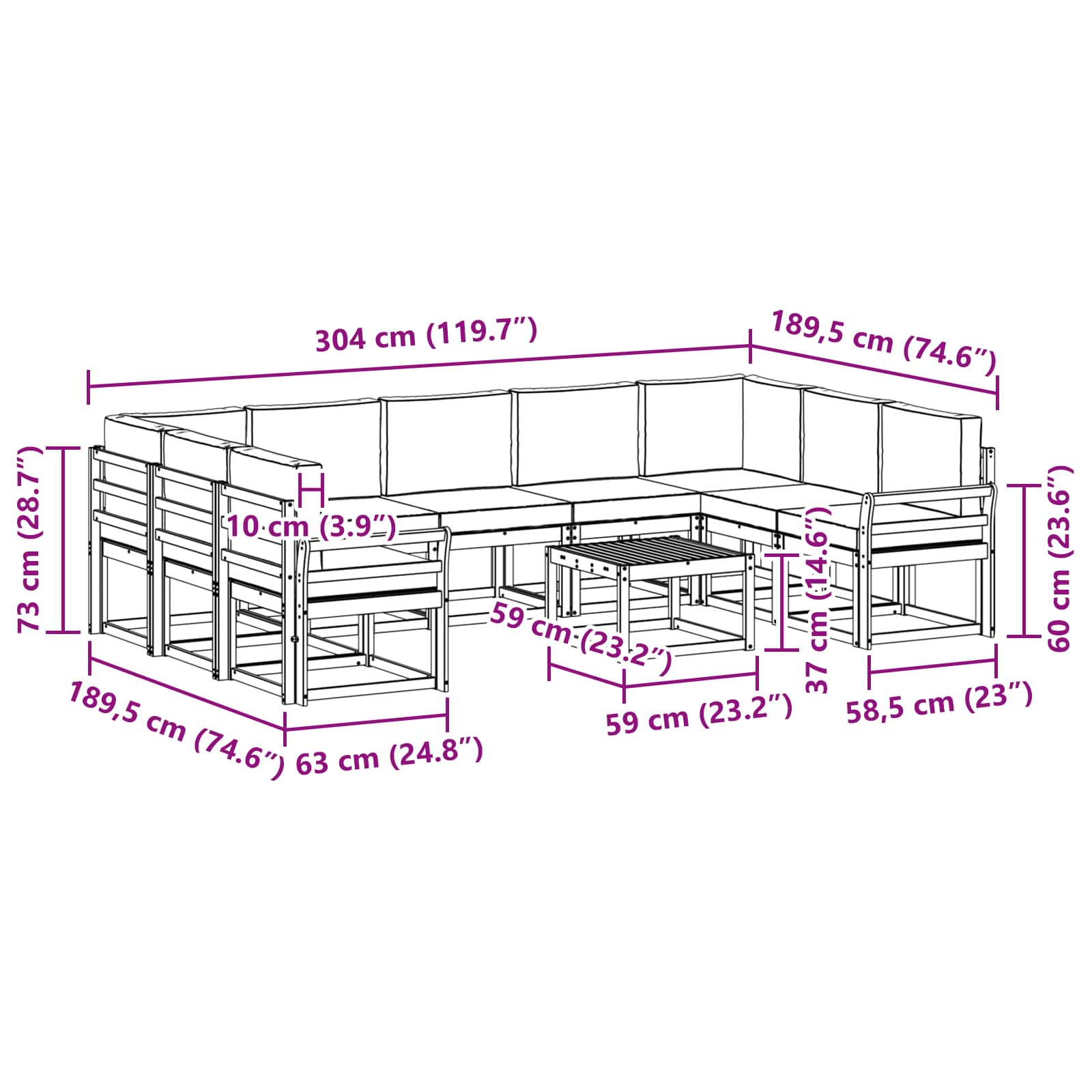 Set vanjskih sofa 10 pcs Bijela i antracit 59 x 59 x 37 cm