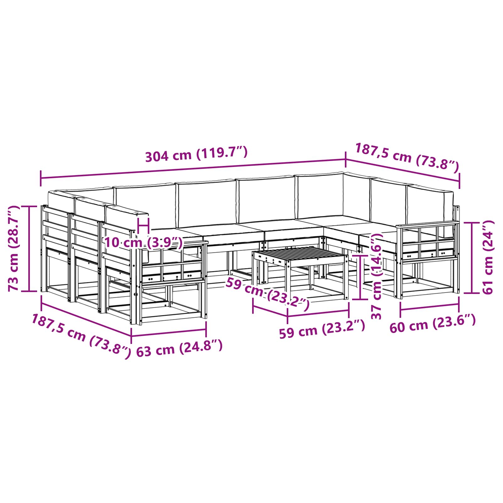 Set vanjskih sofa 10 pcs Bijela i bež 59 x 59 x 37 cm Poliester