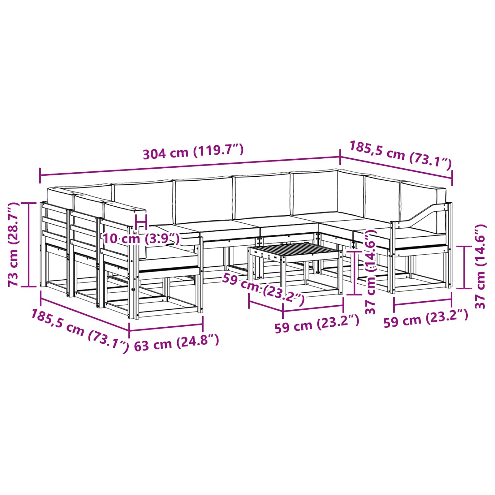 Set vanjskih sofa 10 pcs Bijela i bež 59 x 59 x 37 cm Poliester