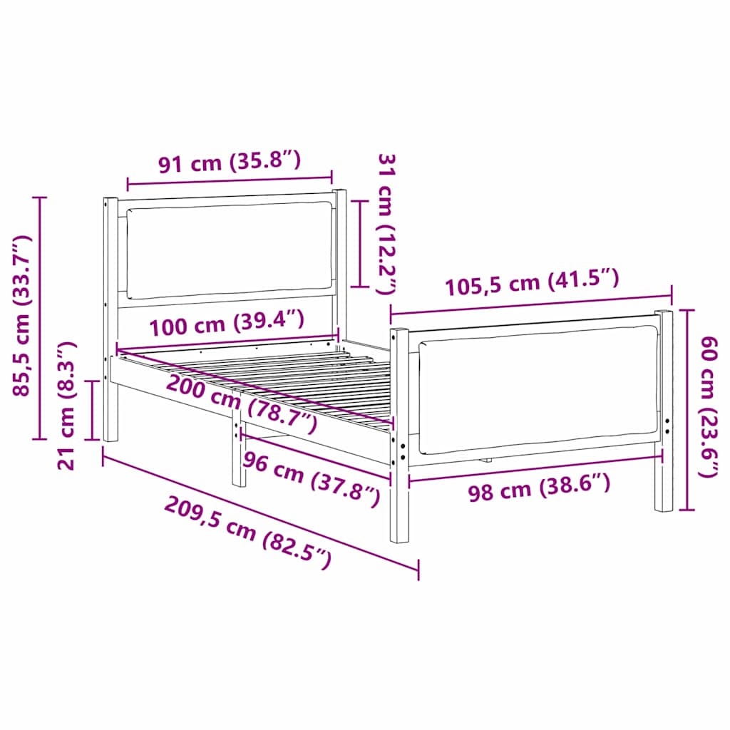 Krevetna konstrukcija Tamno siva 100 x 200 cm tkanina