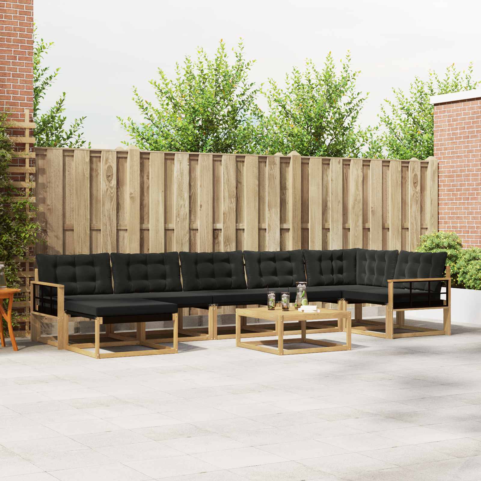 Set vanjskih sofa 8 pcs Bijela i crna Čvrsto drvo akacije