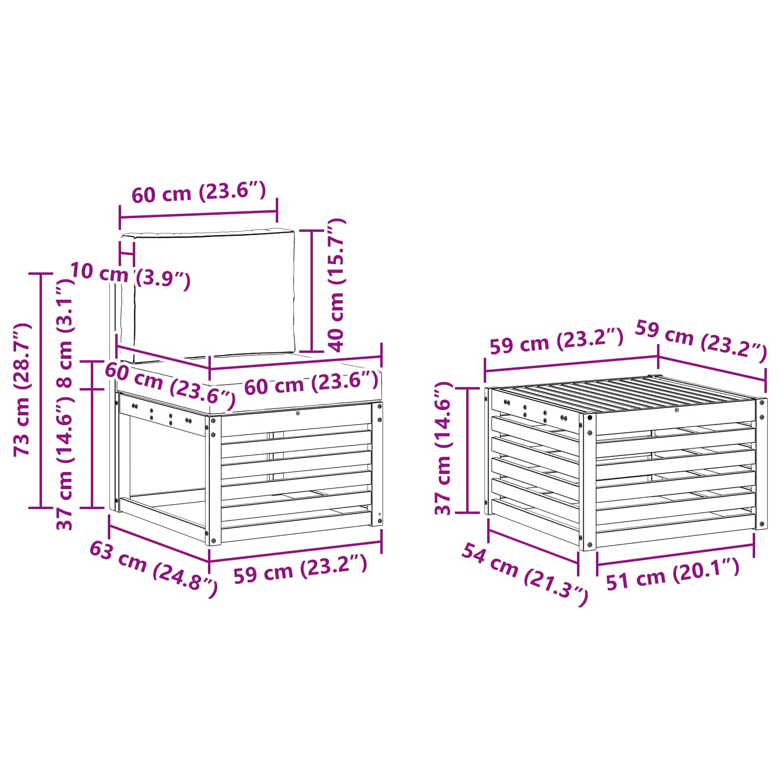 Set vanjskih sofa 9 pcs Bijela i antracit 59 x 59 x 37 cm
