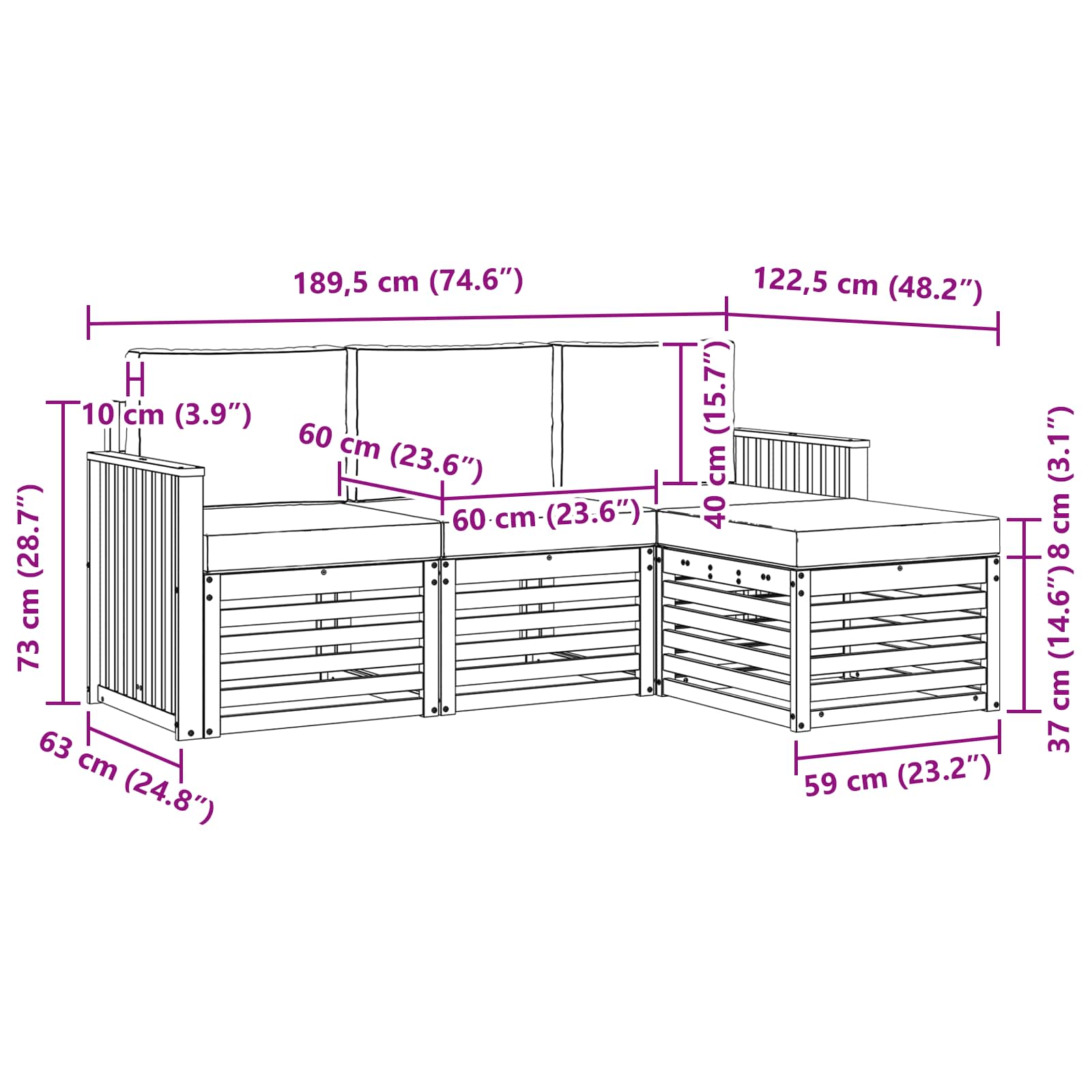 Set vanjskih sofa 4 pcs Bijela i antracit 189,5 x 122,5 x 73 cm