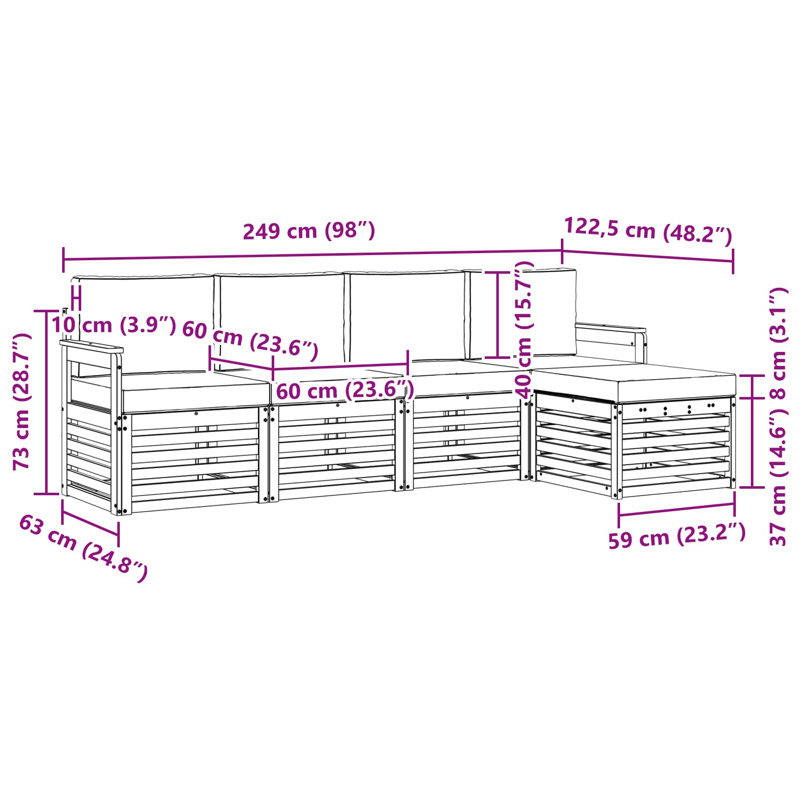 Set vanjskih sofa 5 pcs Bijela i krem 249 x 122,5 x 73 cm