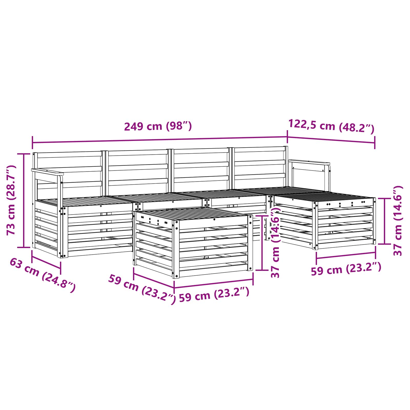 Set vanjskih sofa 6 pcs Bijela 59 x 59 x 37 cm