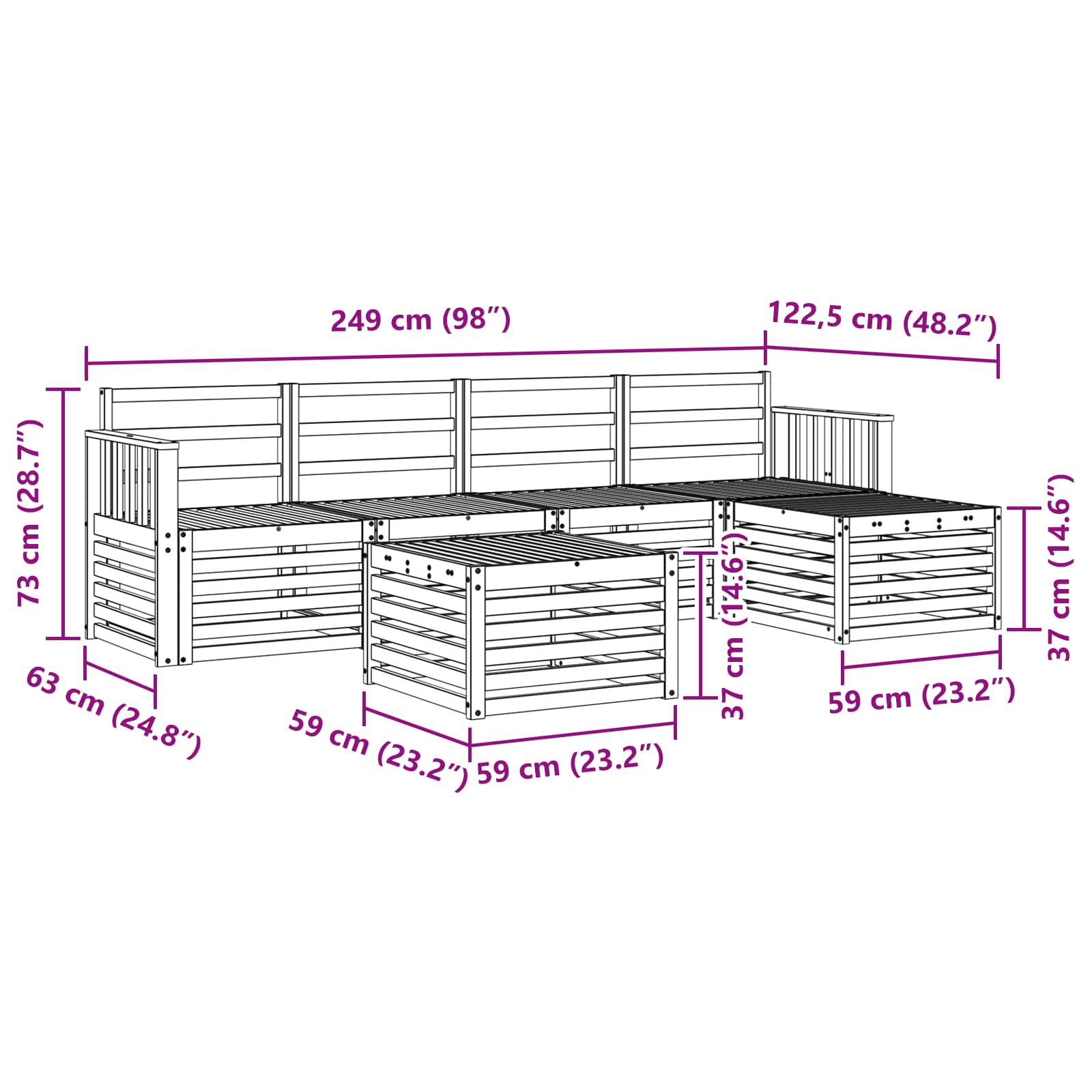 Set vanjskih sofa 6 pcs Bijela 59 x 59 x 37 cm
