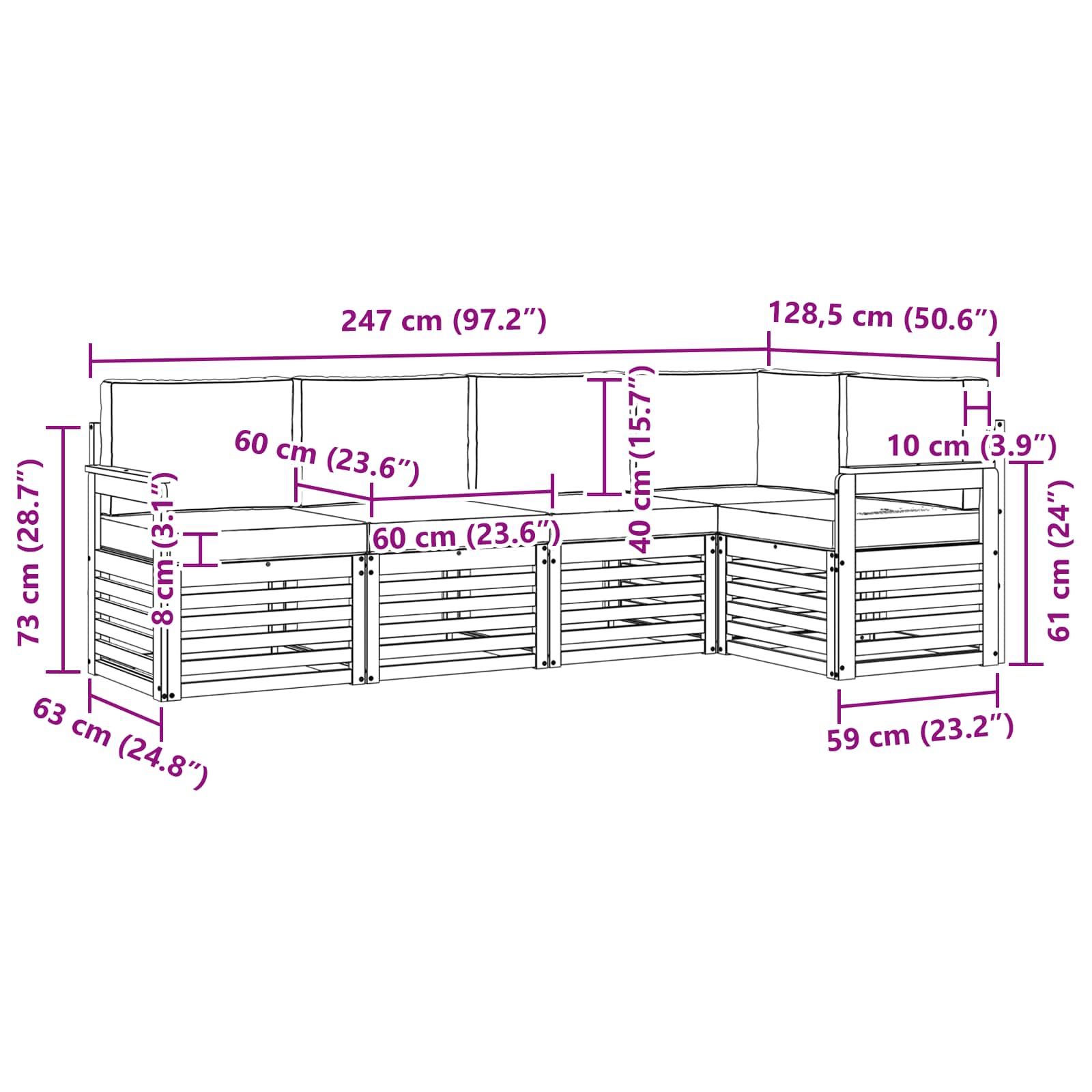 Set vanjskih sofa 5 pcs Bijela i bež 247 x 128,5 x 73 cm