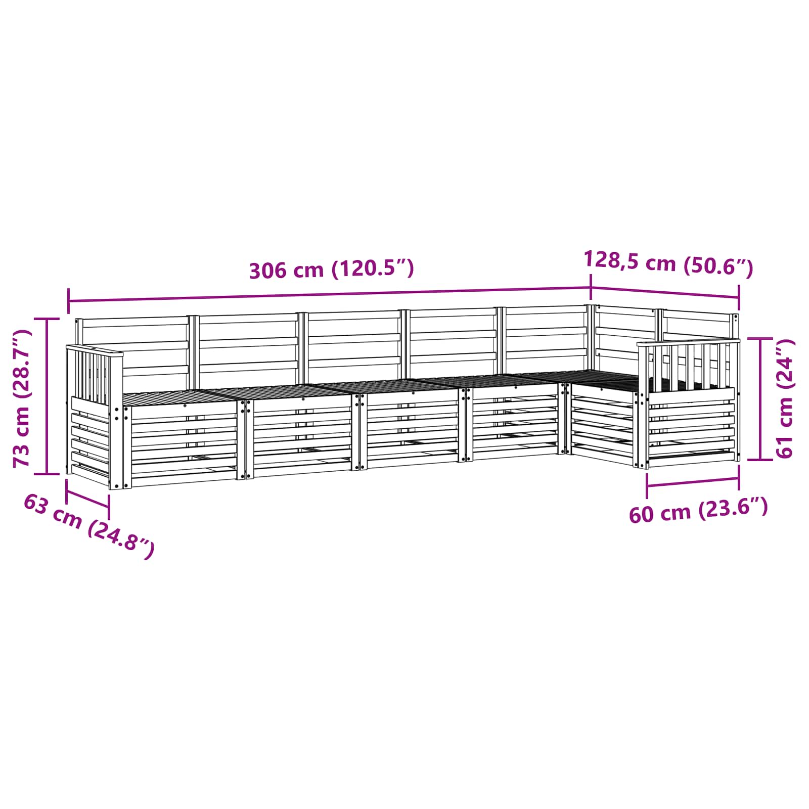 Set vanjskih sofa 6 pcs Bijela 306 x 128,5 x 73 cm