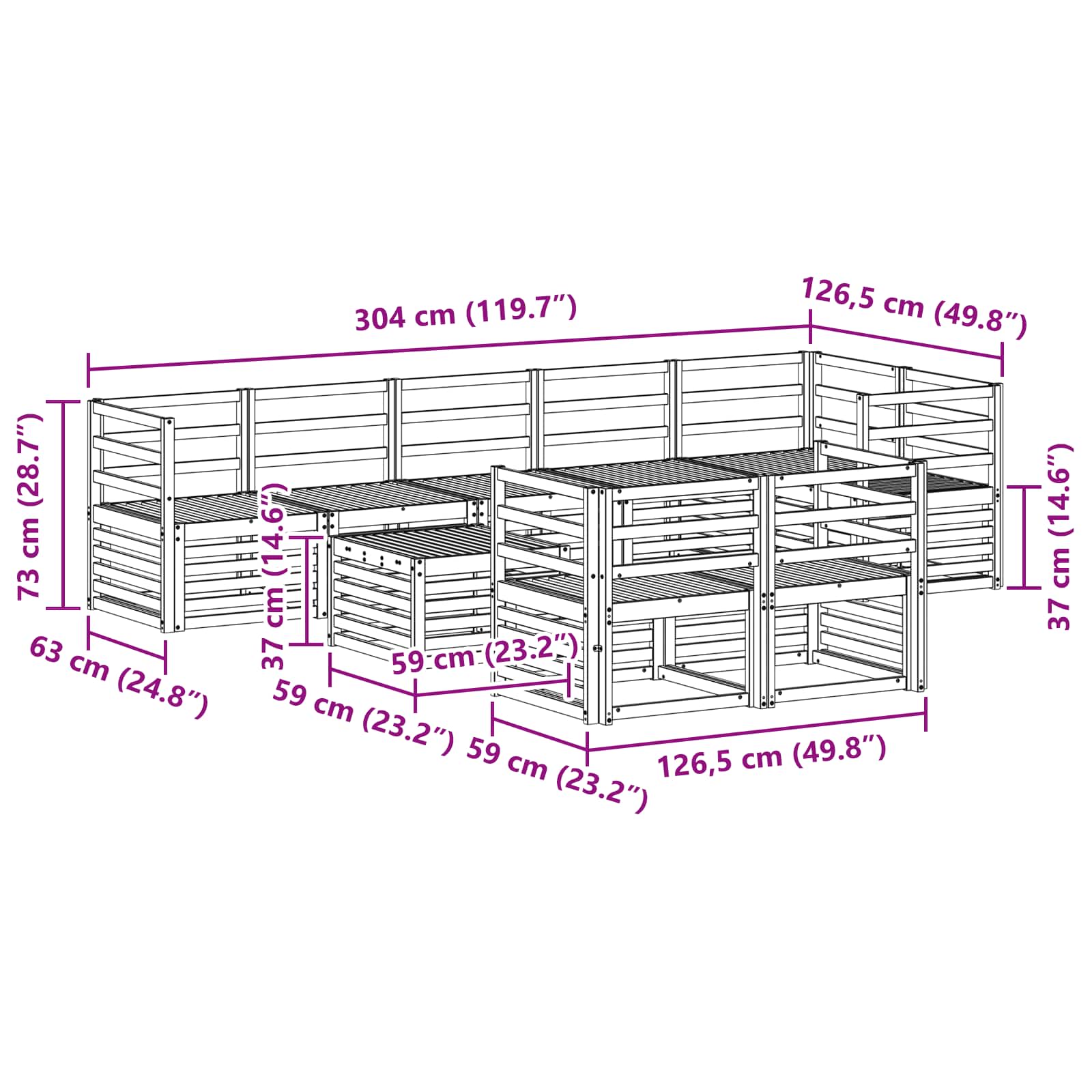 Set vanjskih sofa 9 pcs Bijela 59 x 59 x 37 cm