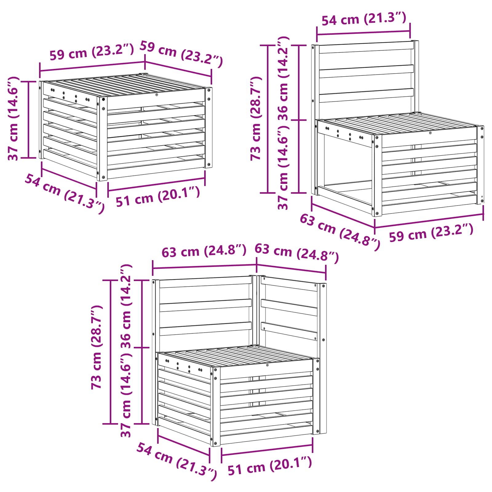 Set vanjskih sofa 9 pcs Bijela 59 x 59 x 37 cm