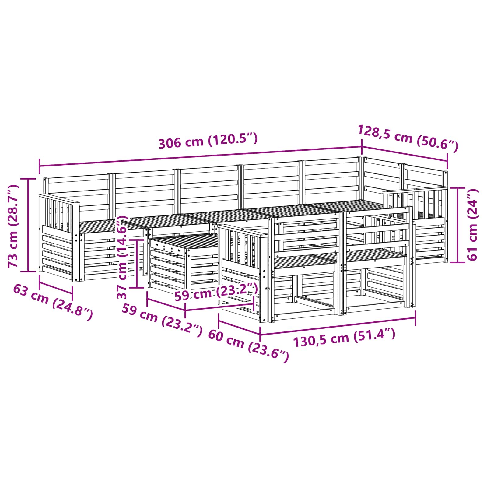Set vanjskih sofa 9 pcs Bijela 59 x 59 x 37 cm