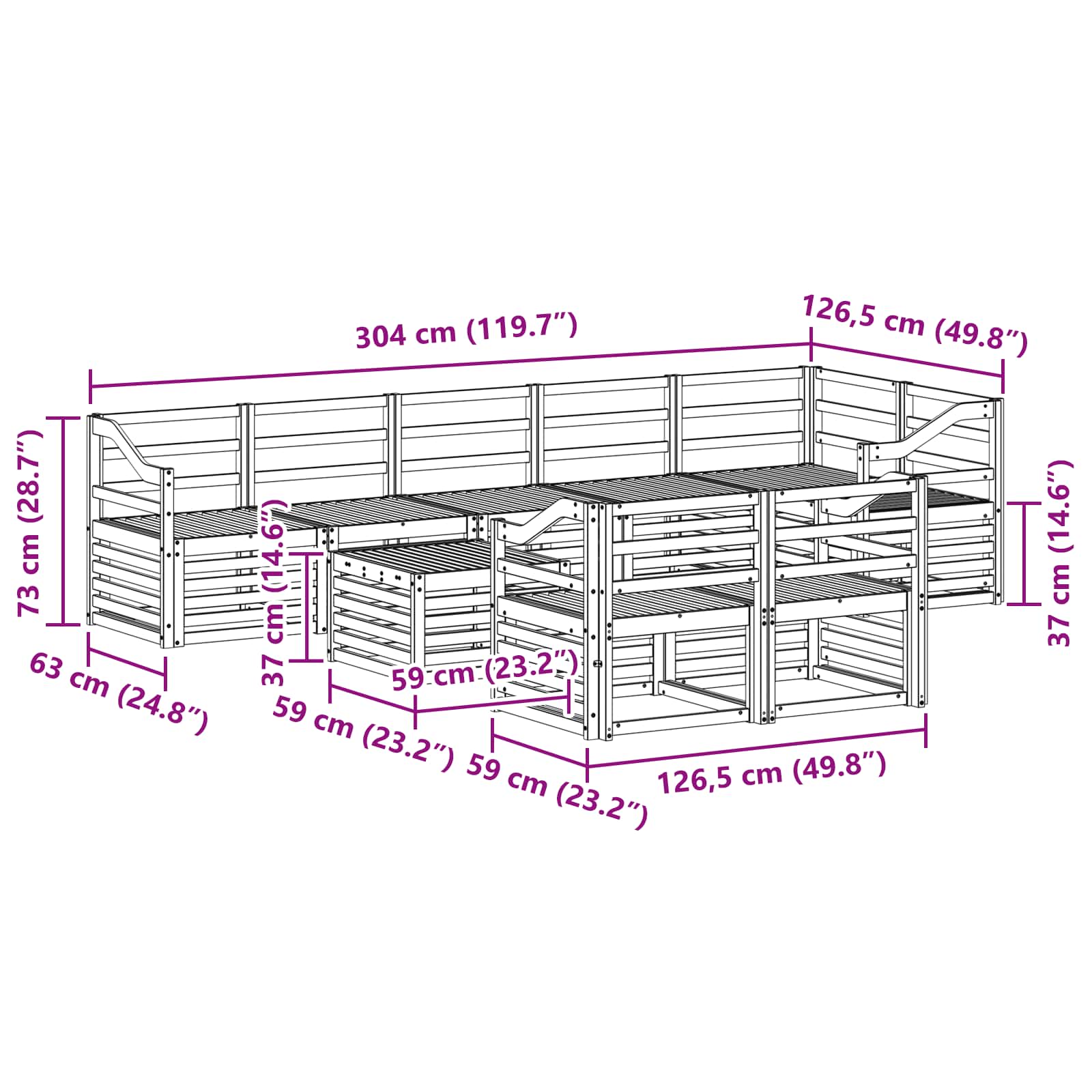 Set vanjskih sofa 9 pcs Bijela 59 x 59 x 37 cm