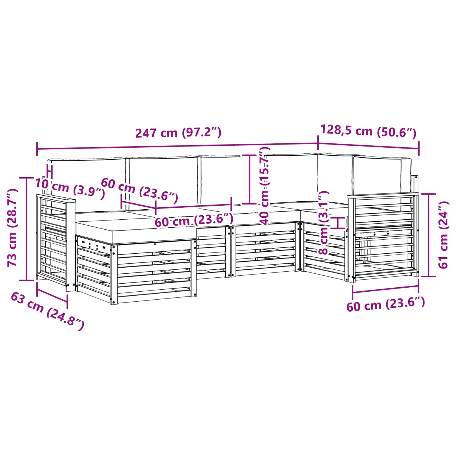 Set vanjskih sofa 6 pcs Bijela i bež Poliester