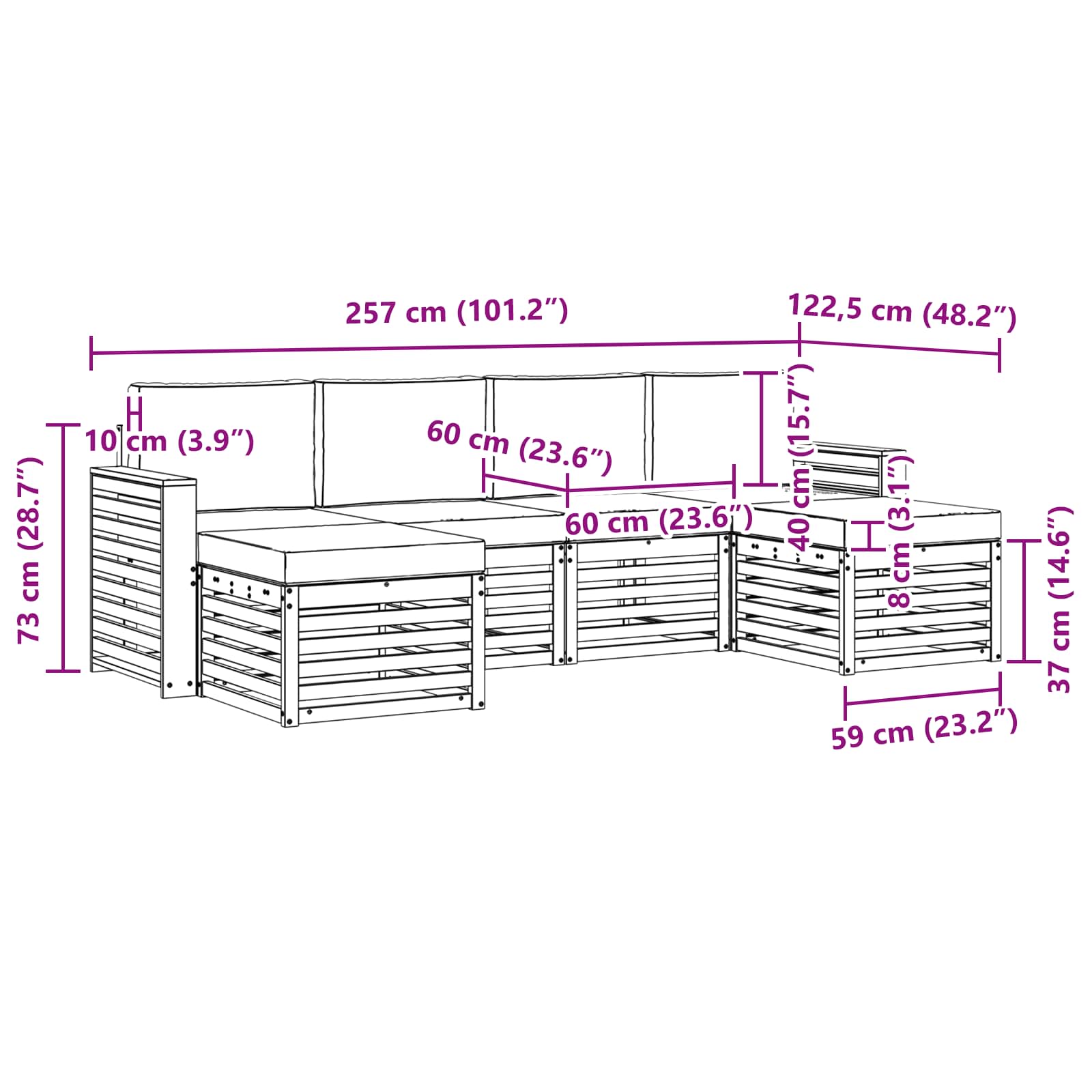 Set vanjskih sofa 6 pcs Bijela i antracit 257 x 122,5 x 73 cm