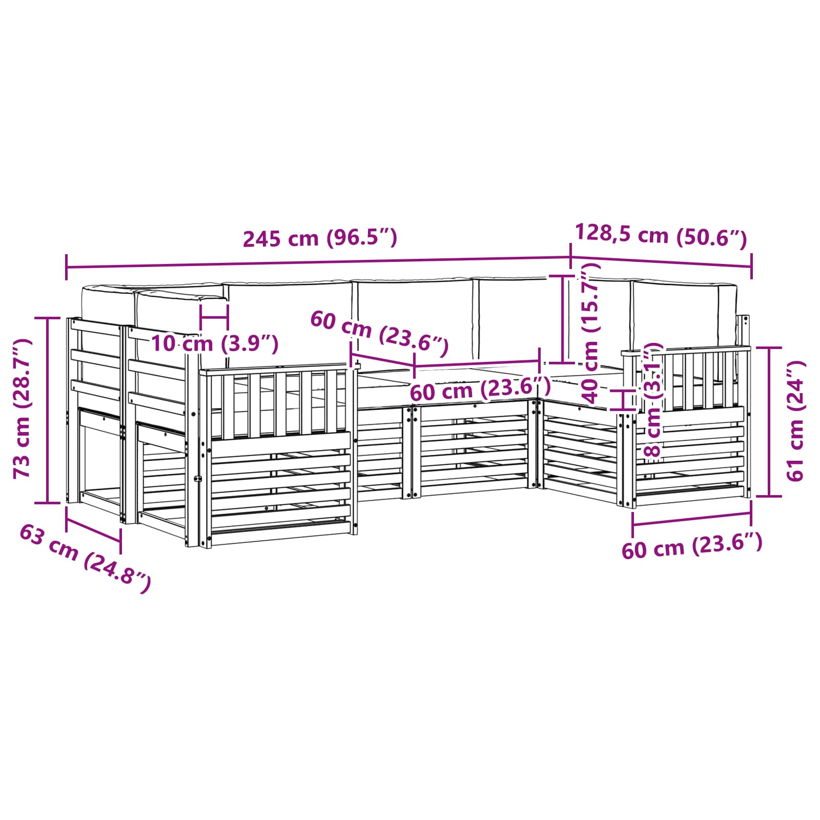 Set vanjskih sofa 5 pcs Bijela i Antracit 245 x 128,5 x 73 cm