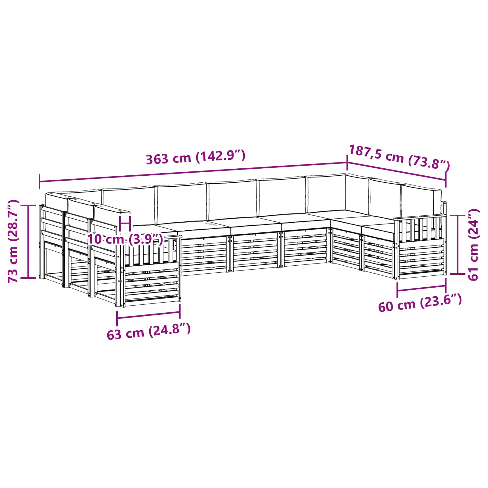 Set vanjskih sofa 7 pcs Bijela i Antracit 363 x 187,5 x 73 cm
