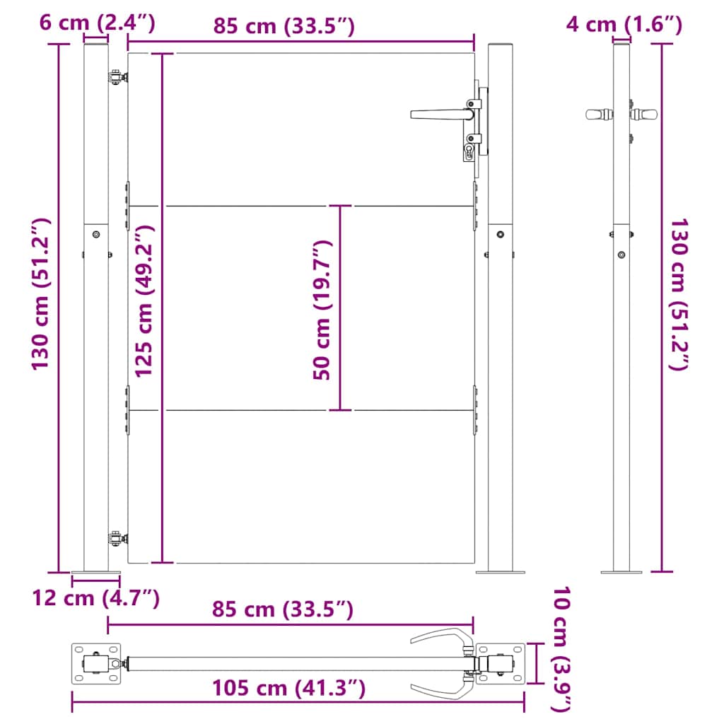 Vrtna vrata Crna 105 x 130 cm Čelik s prahom premazan