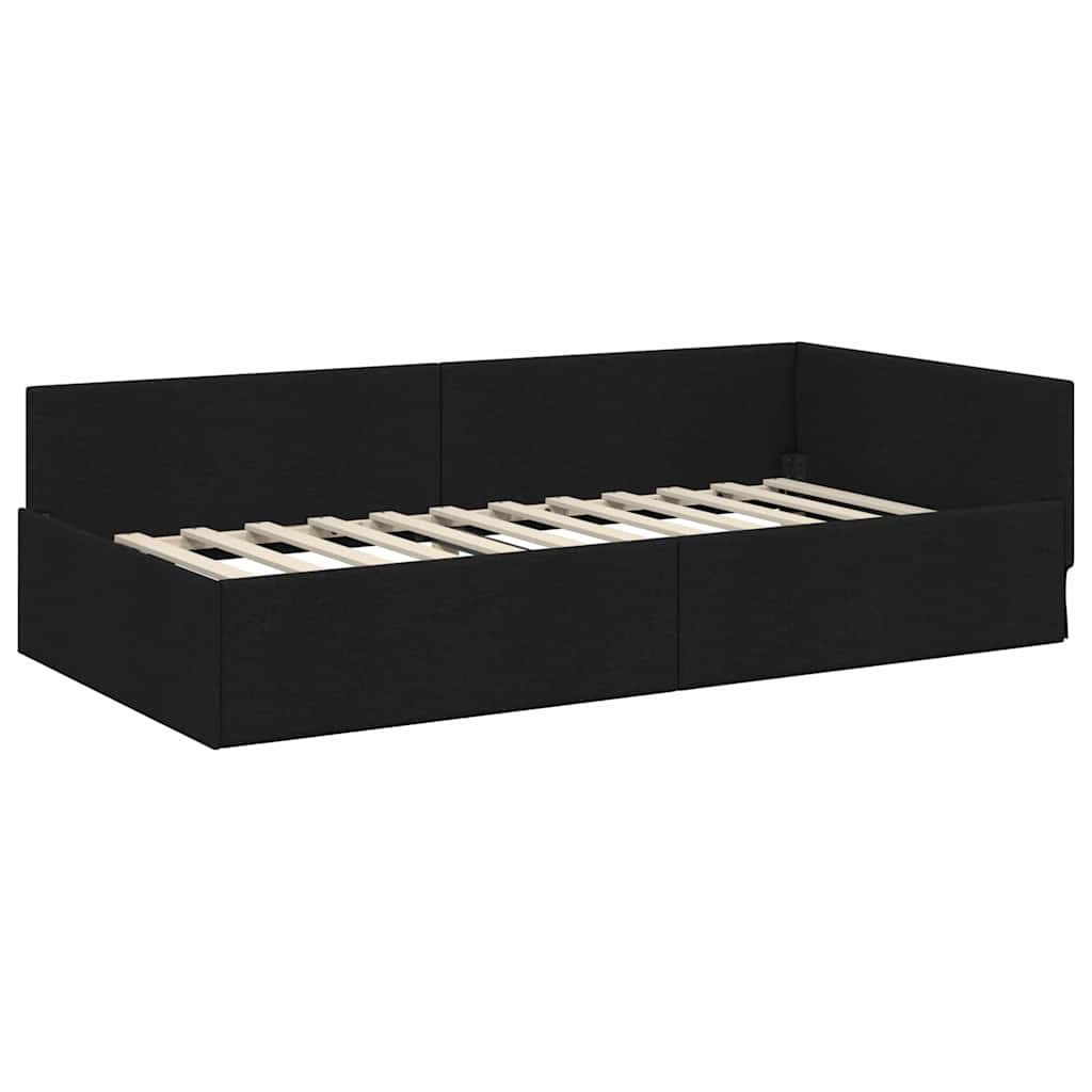 Kutni okvir kreveta s uzglavljem Crna 90 cm x 190 cm tkanina