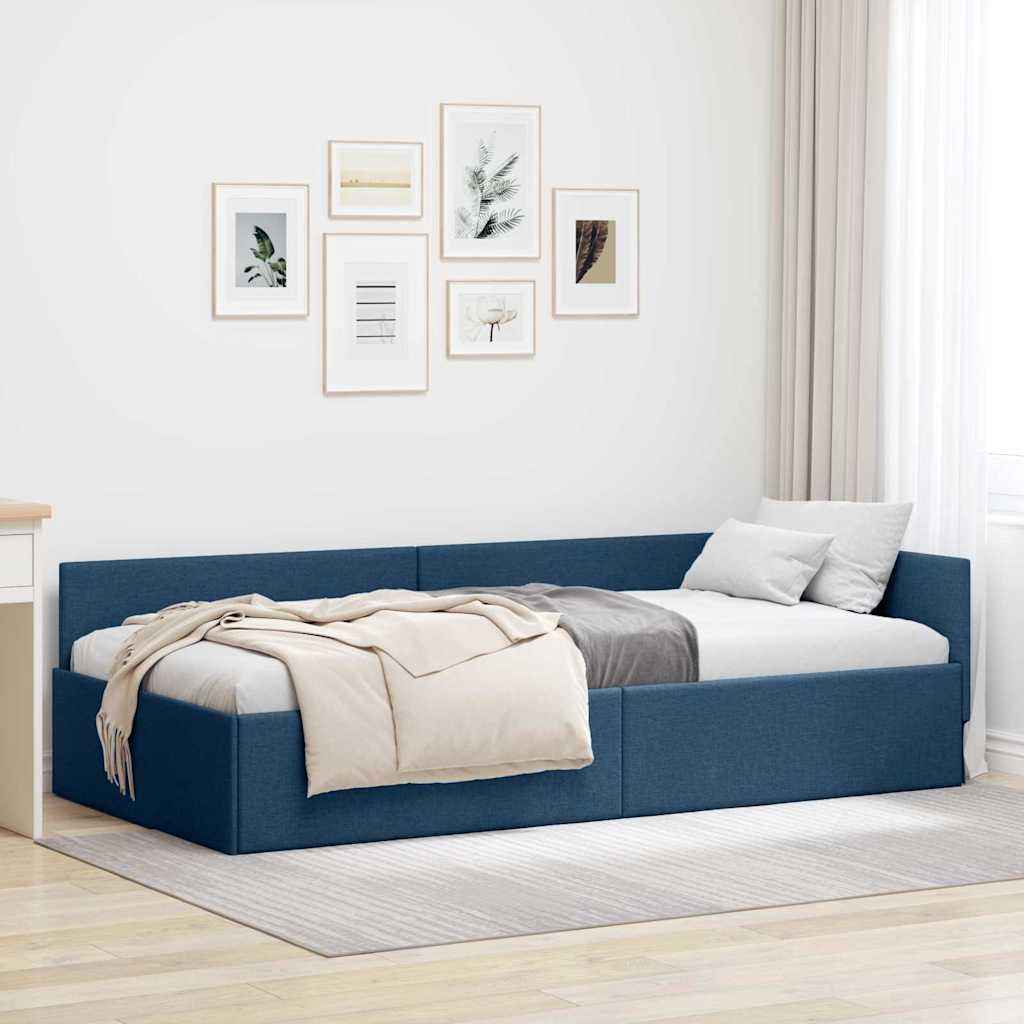 Kutni okvir kreveta s uzglavljem Plava 90 cm x 190 cm tkanina