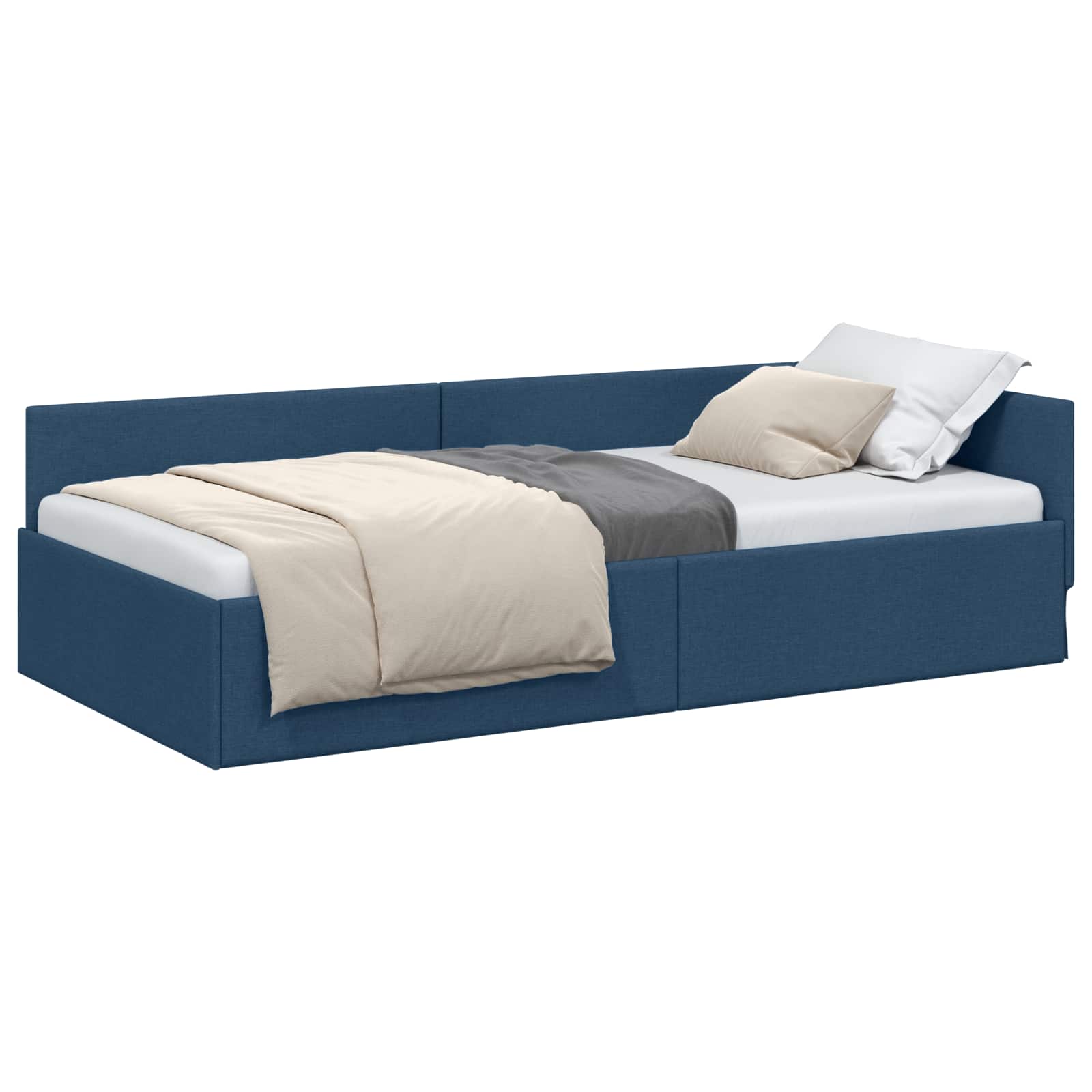 Kutni okvir kreveta s uzglavljem Plava 90 cm x 190 cm tkanina