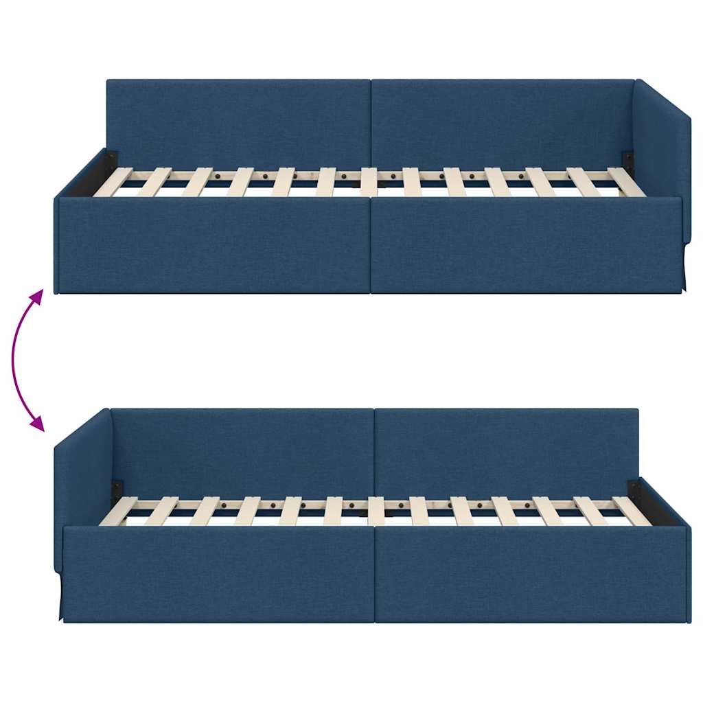 Kutni okvir kreveta s uzglavljem Plava 90 cm x 200 cm tkanina