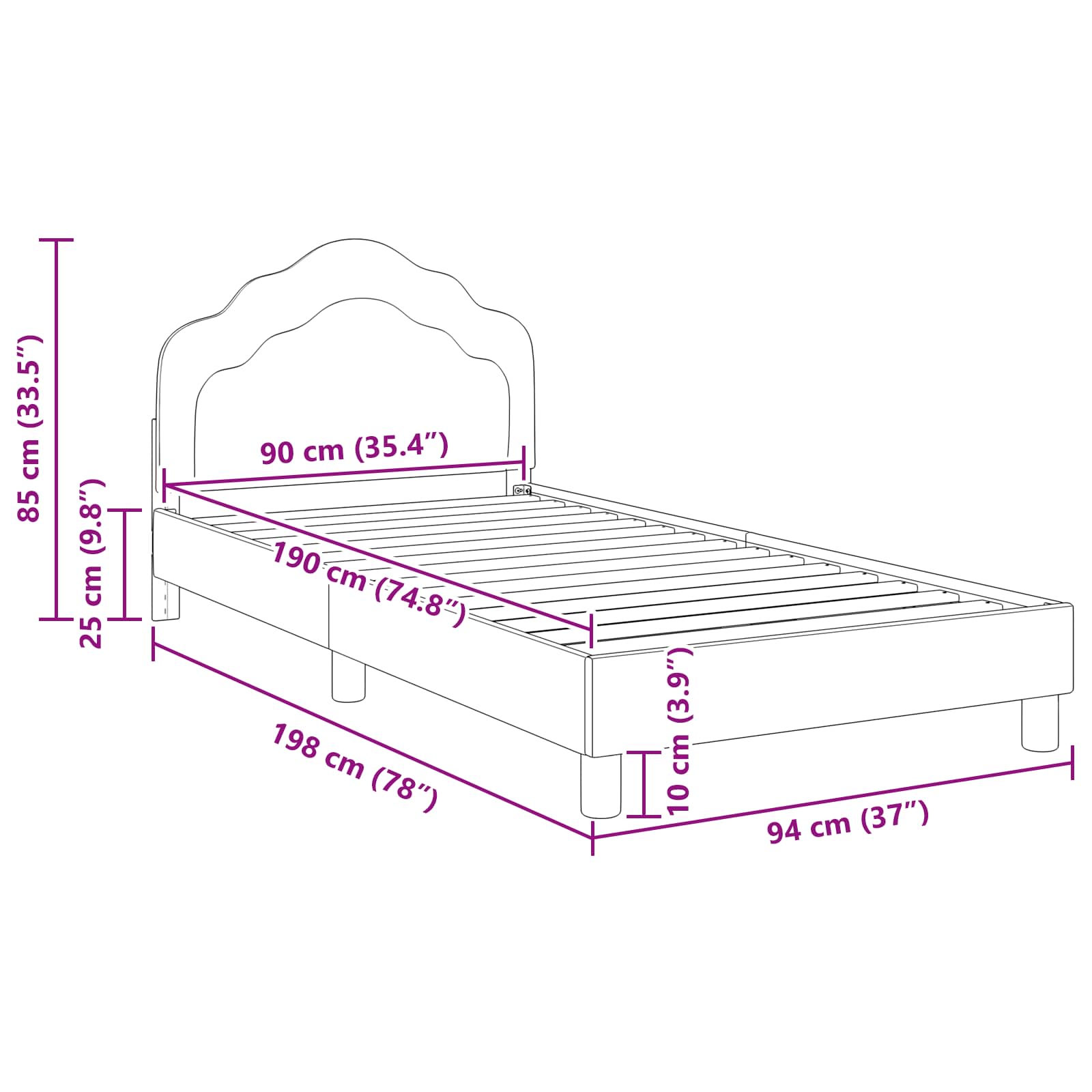 Krevet za djecu s uzglavljem Tamnosiva 90 x 190 cm Baršun