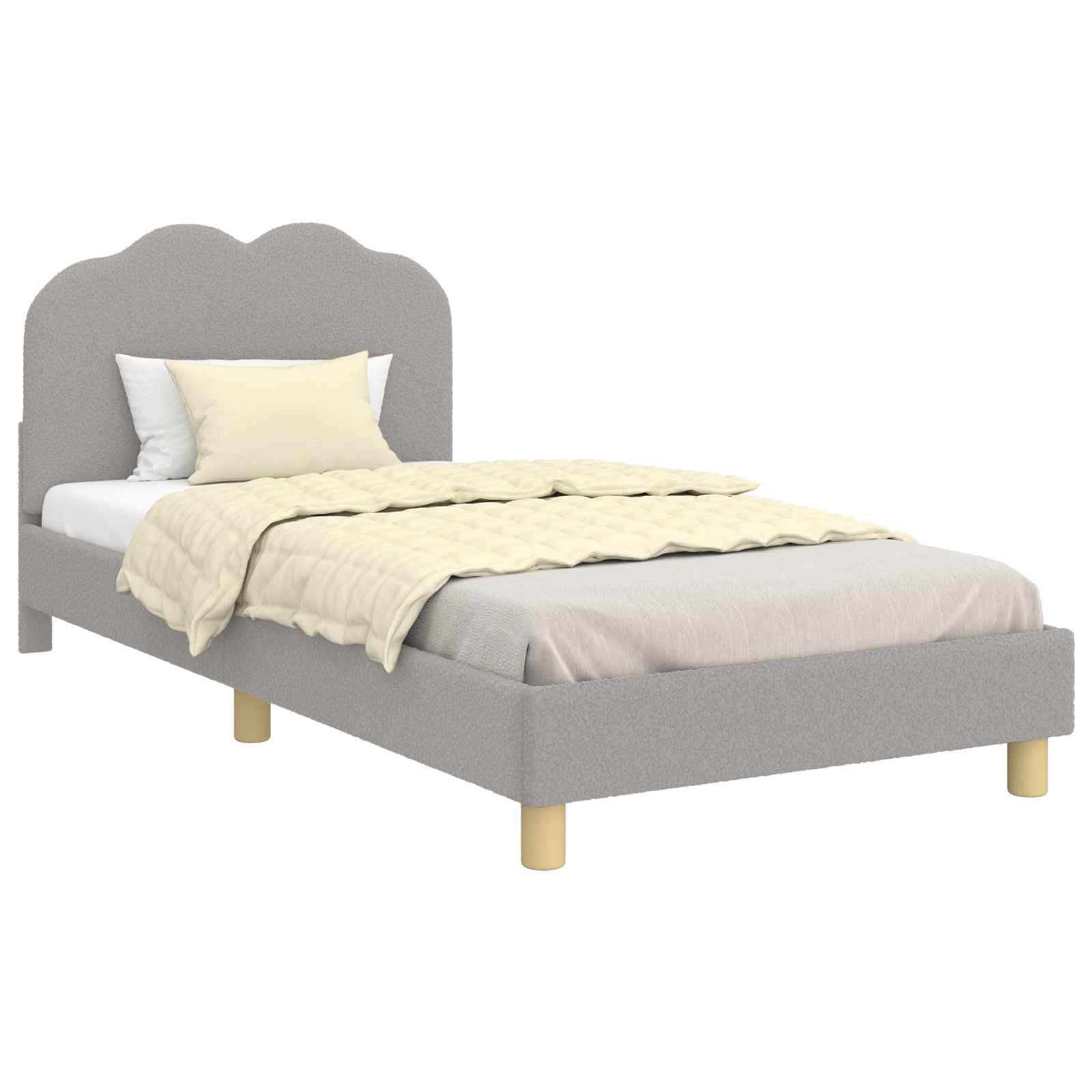 Krevet za djecu s uzglavljem Svjetlosiva 90 x 190 cm Bouclé