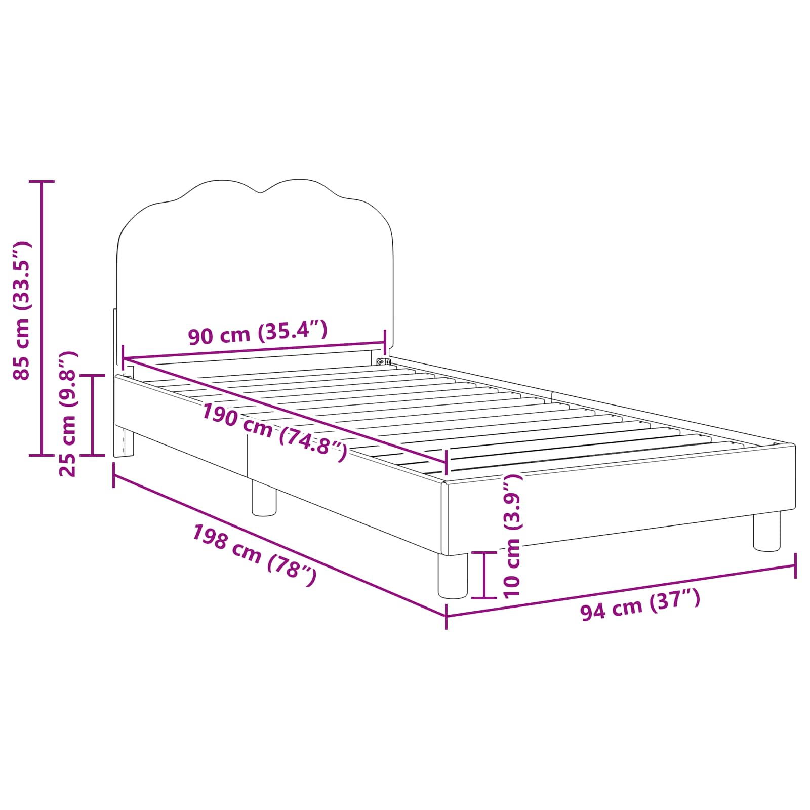 Krevet za djecu s uzglavljem Svjetlosiva 90 x 190 cm Bouclé