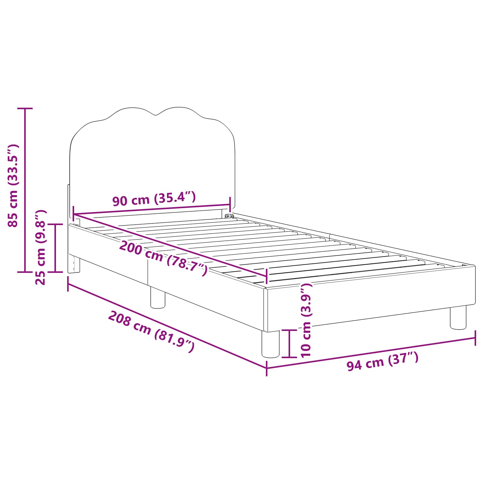 Krevet za djecu s uzglavljem Ružičasta 90 x 200 cm Bouclé
