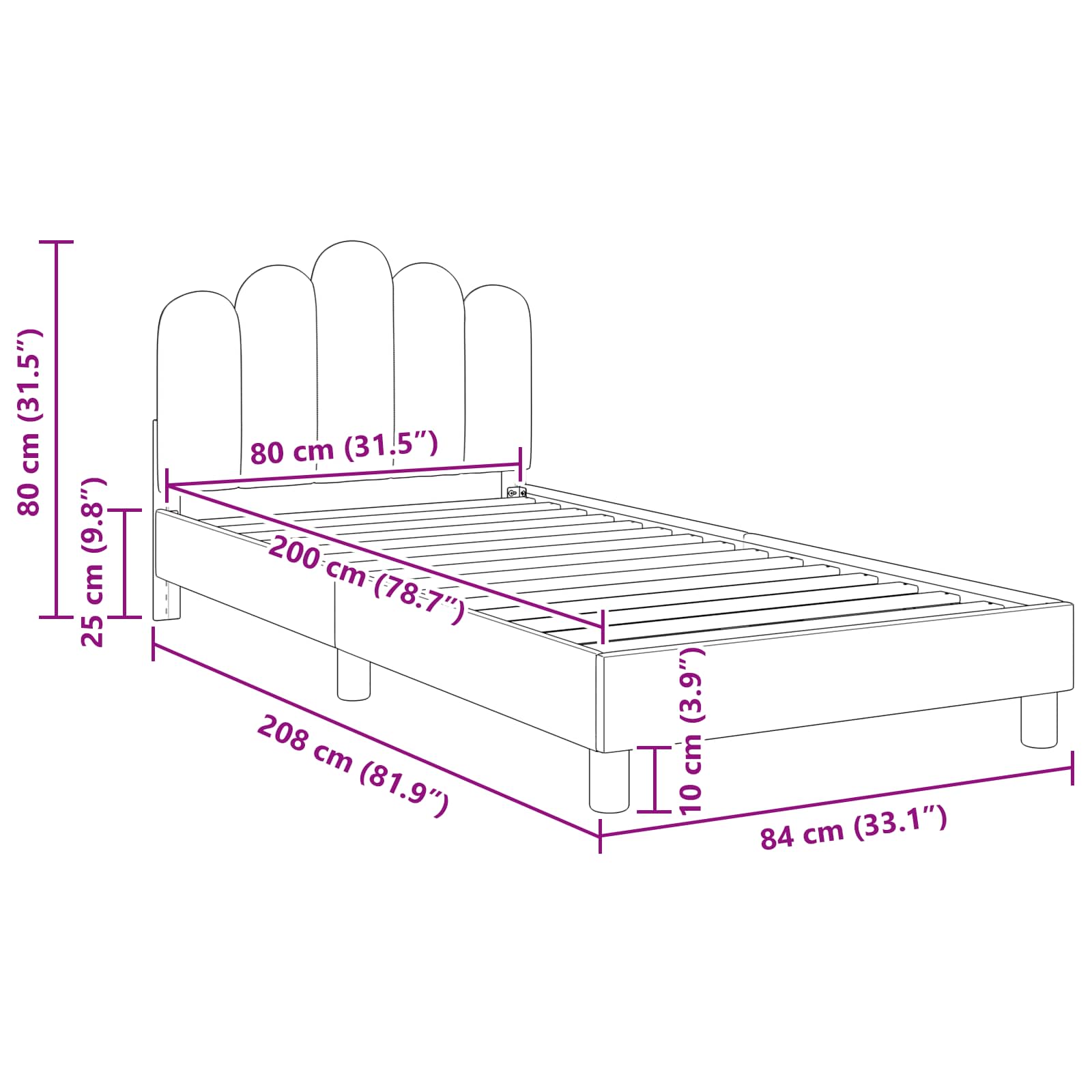 Krevet za djecu s uzglavljem Crna 80 x 200 cm Tkanina