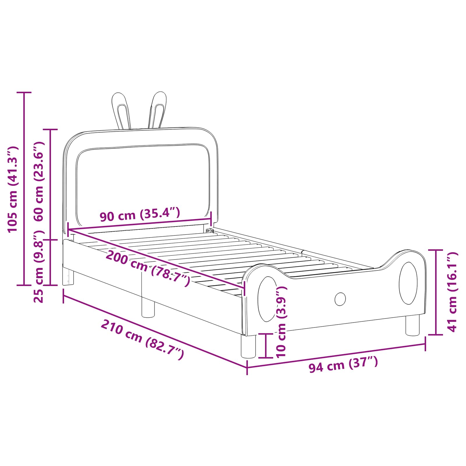 Krevet za djecu s uzglavljem Plava 90 x 200 cm PU