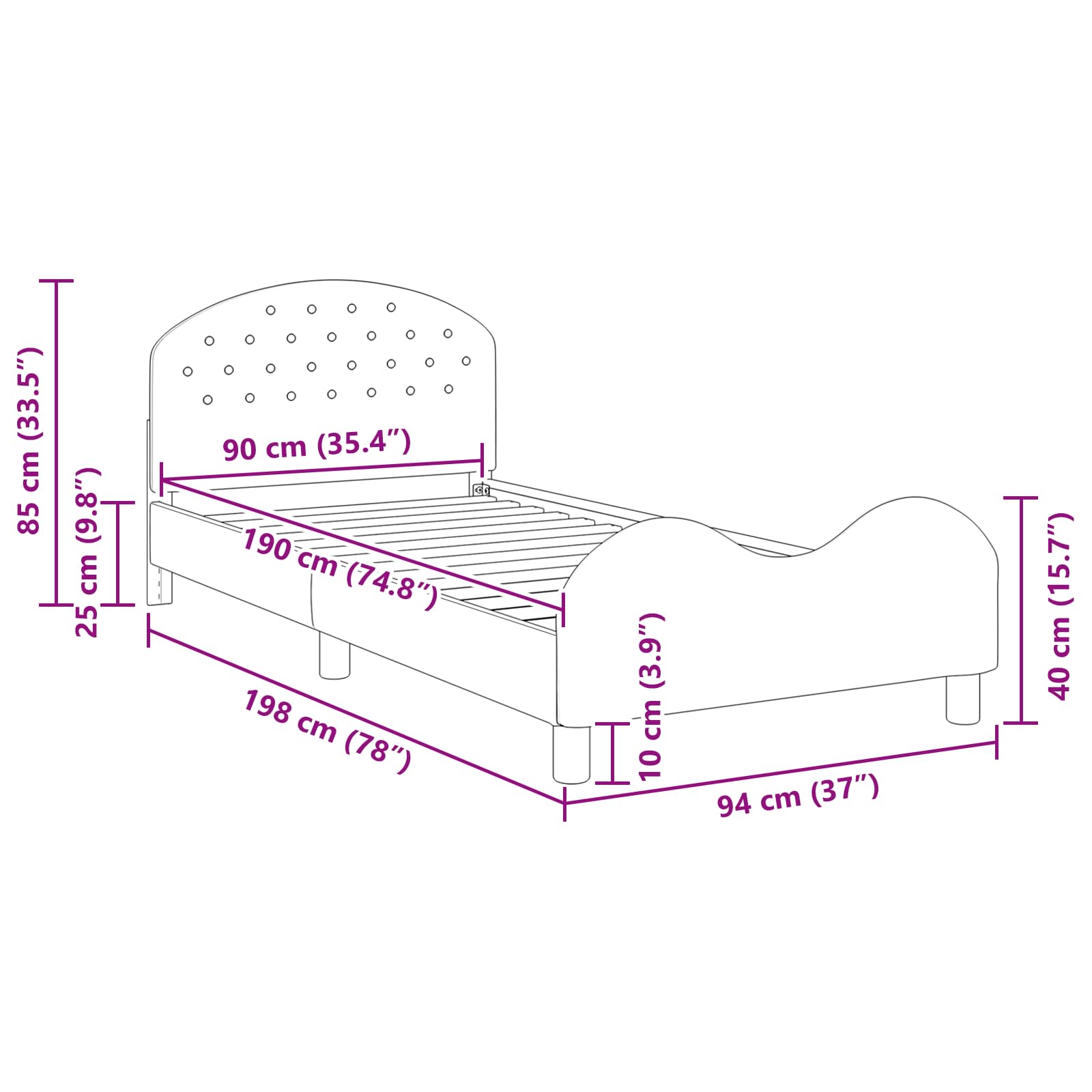 Krevet za djecu s uzglavljem Tamnosiva 90 x 190 cm Baršun