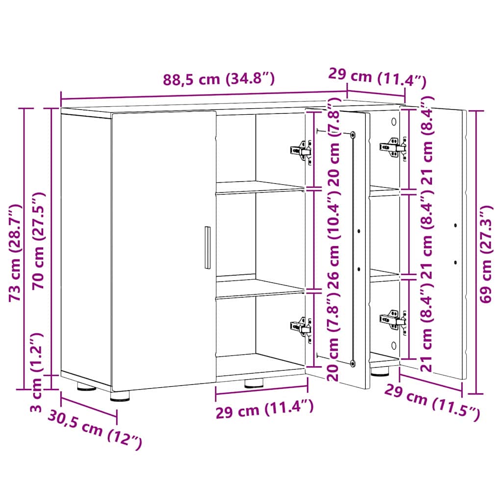 Drveni ormar s pohranom Visoki sjaj bijela 88,5 x 30,5 x 73 cm