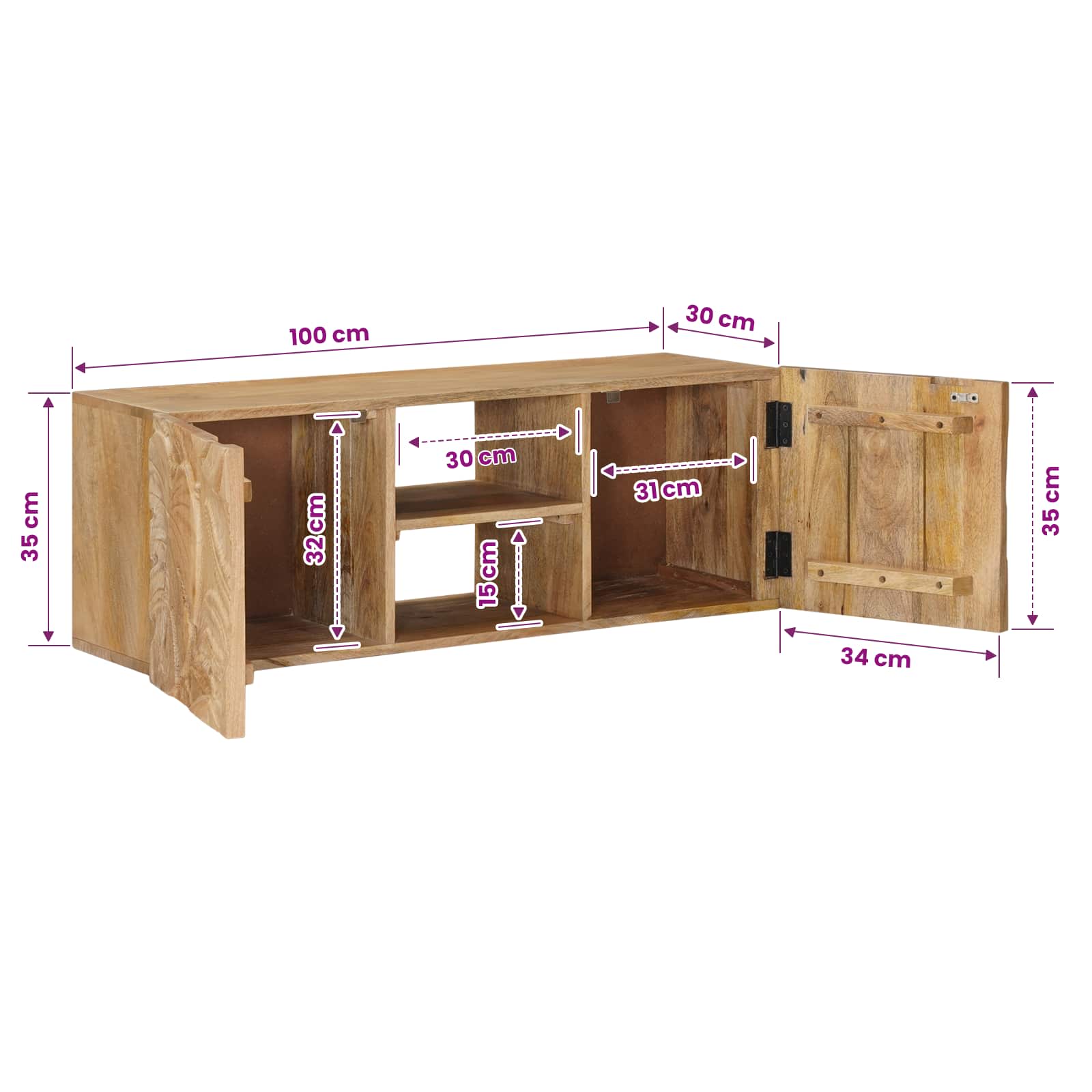 TV Kabinet za Zid s policom s pohranom 100 x 30 x 35 cm