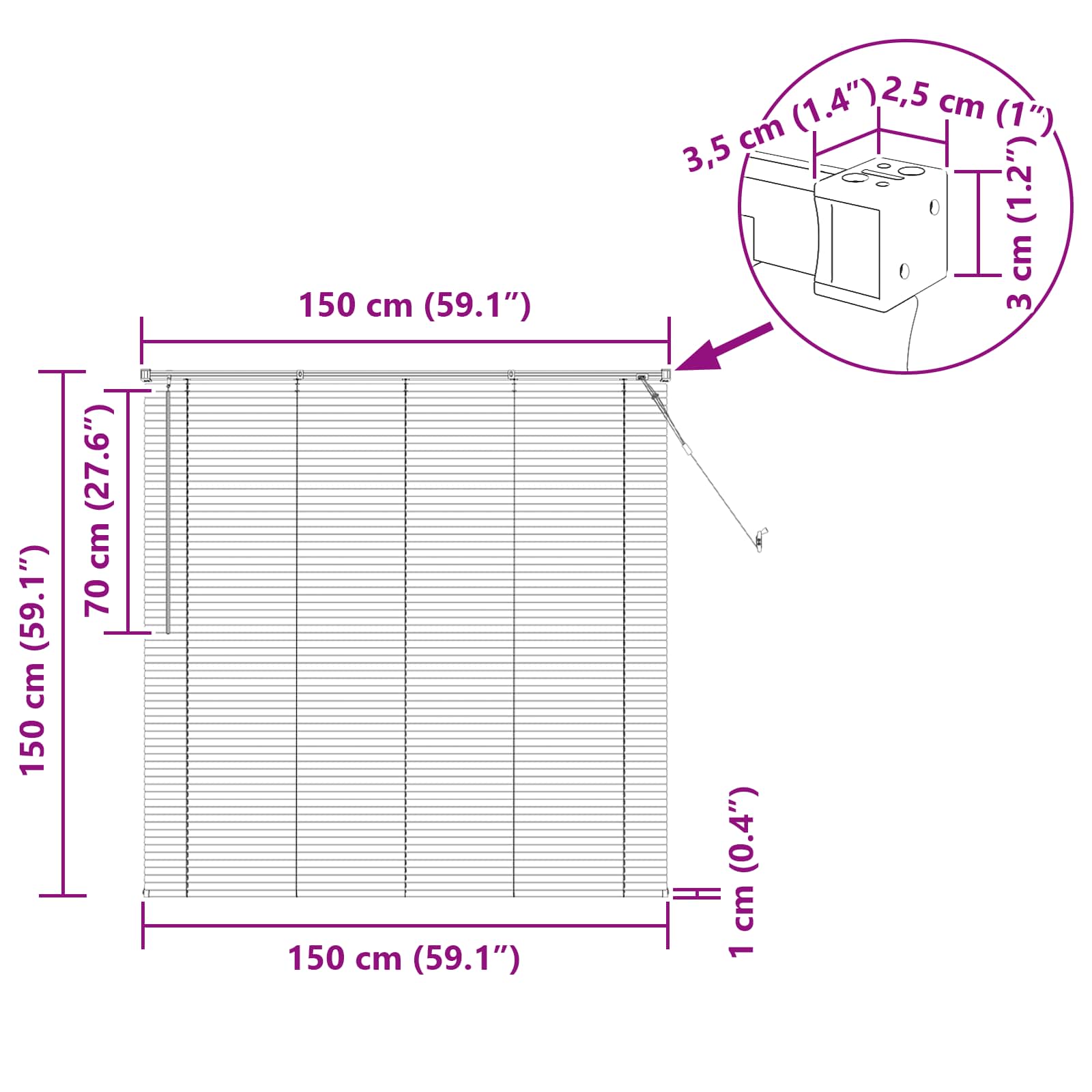 Venecijanska roleta Crna 150 x 150 cm 25 mm PVC