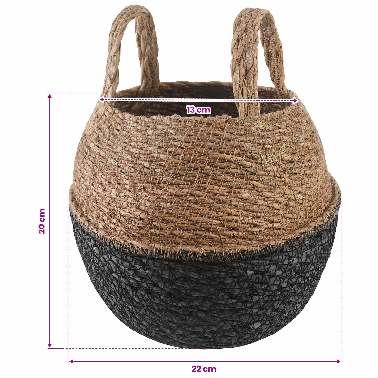 Saksija za biljke s ručkama Crna Ø 22 x 20 cm 100% morska trava