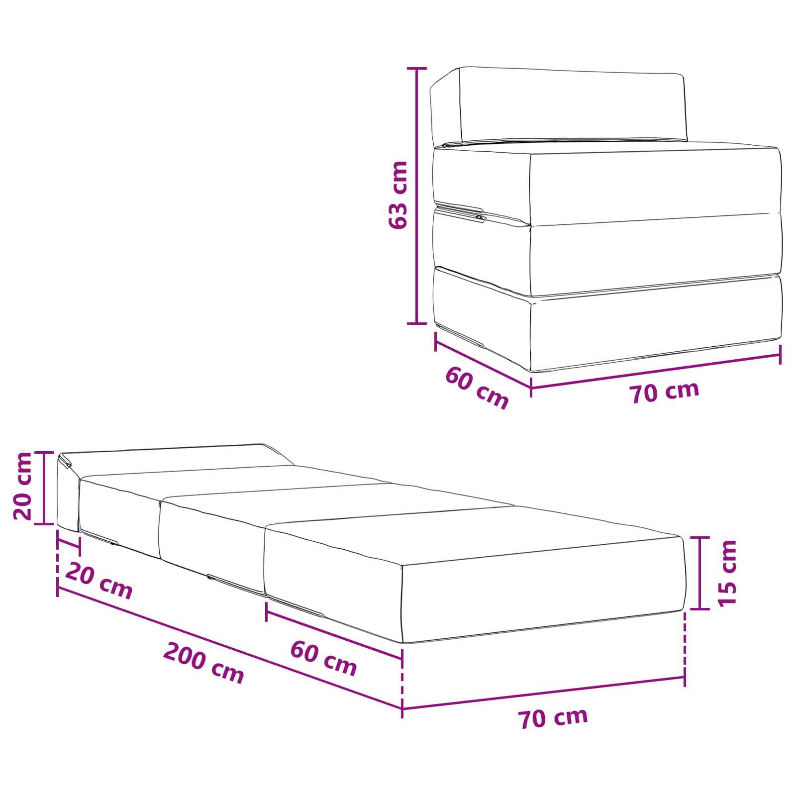 Sofa na razvlačenje Tamnosiva 200 x 70 x 15 cm Baršun