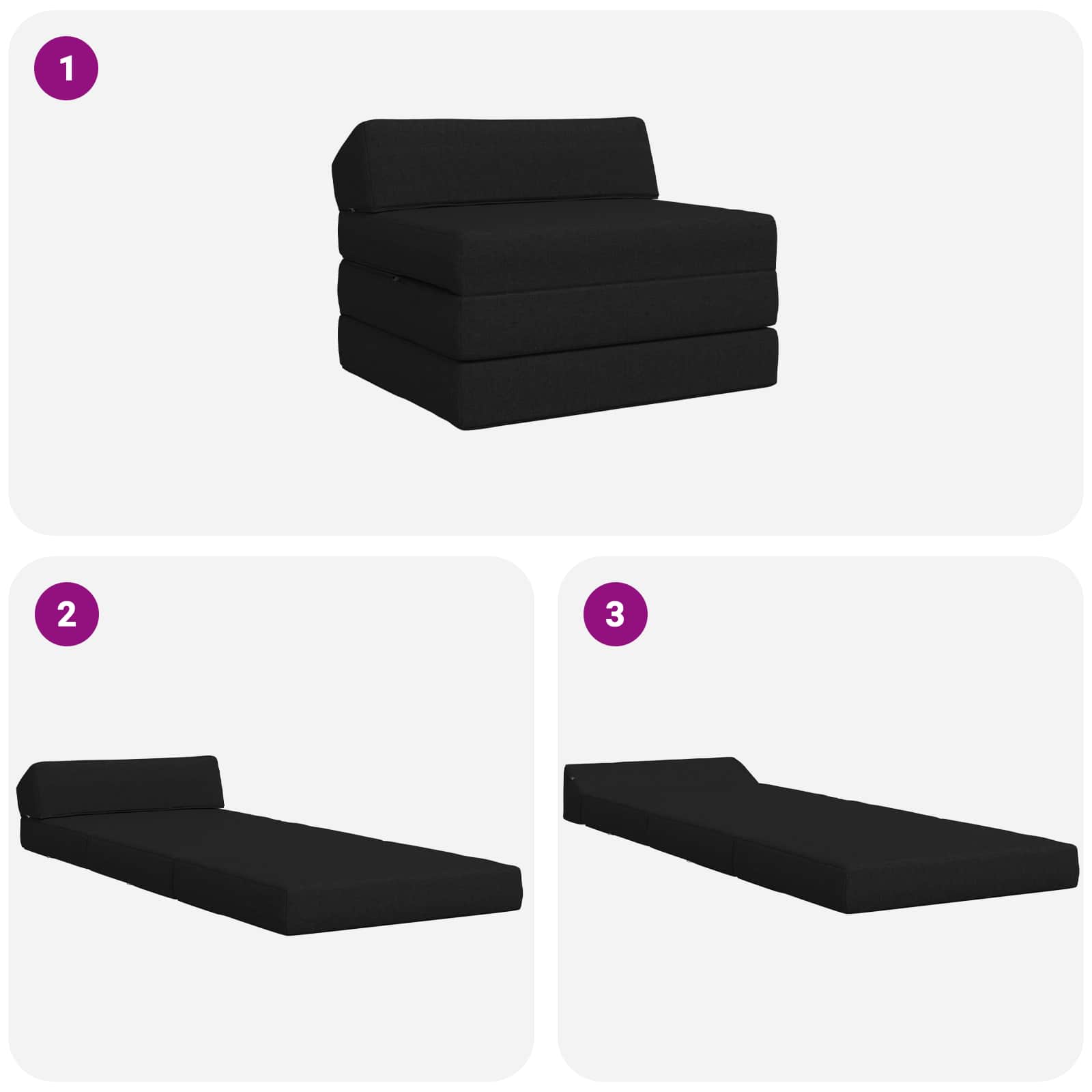 Sofa na razvlačenje Crna 200 x 70 x 10 cm Tkanina