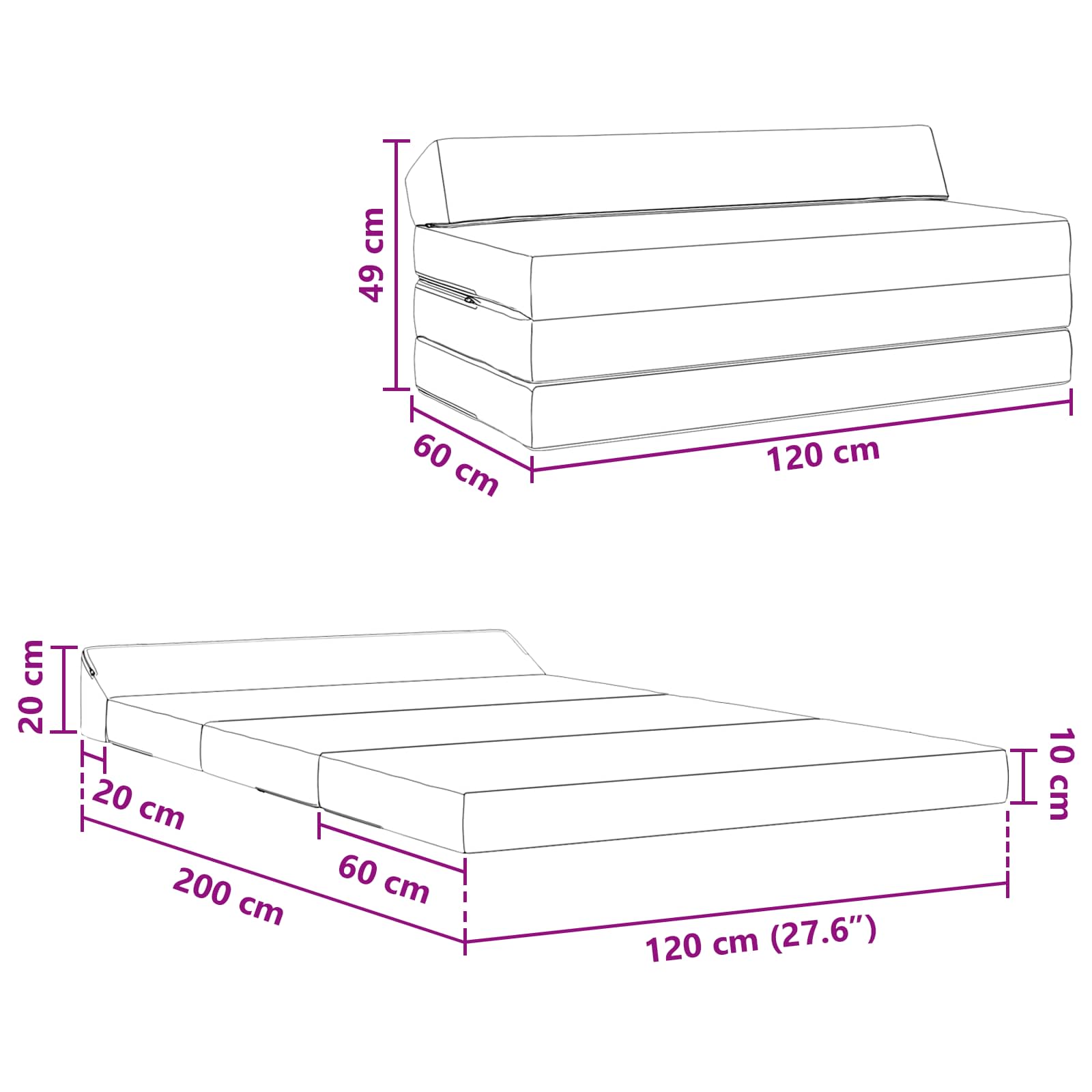 Sofa na razvlačenje Zelena Siva 120 x 60 x 49 cm Tkanina