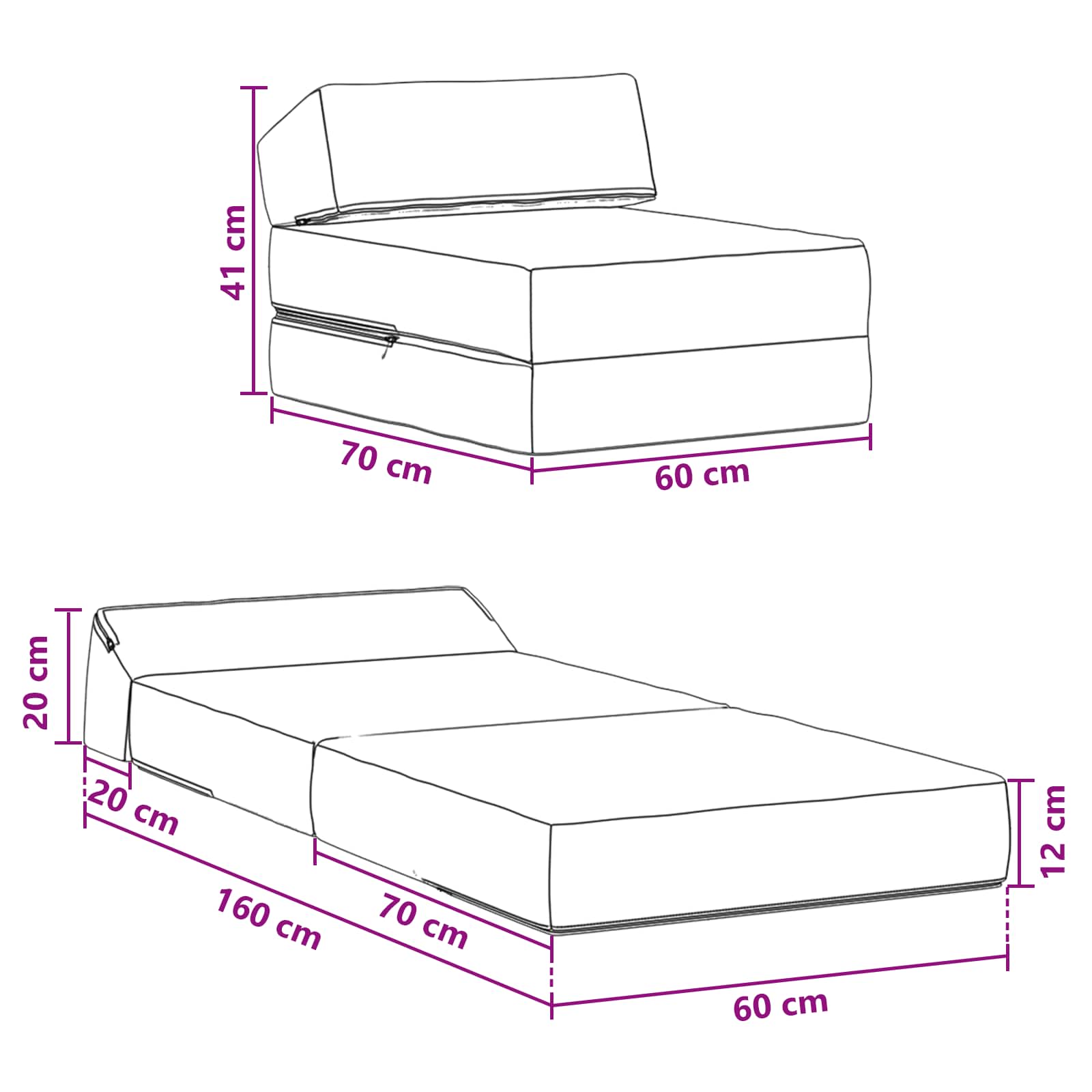 Sofa na razvlačenje Crvena narančasta 60 x 70 x 41 cm Tkanina
