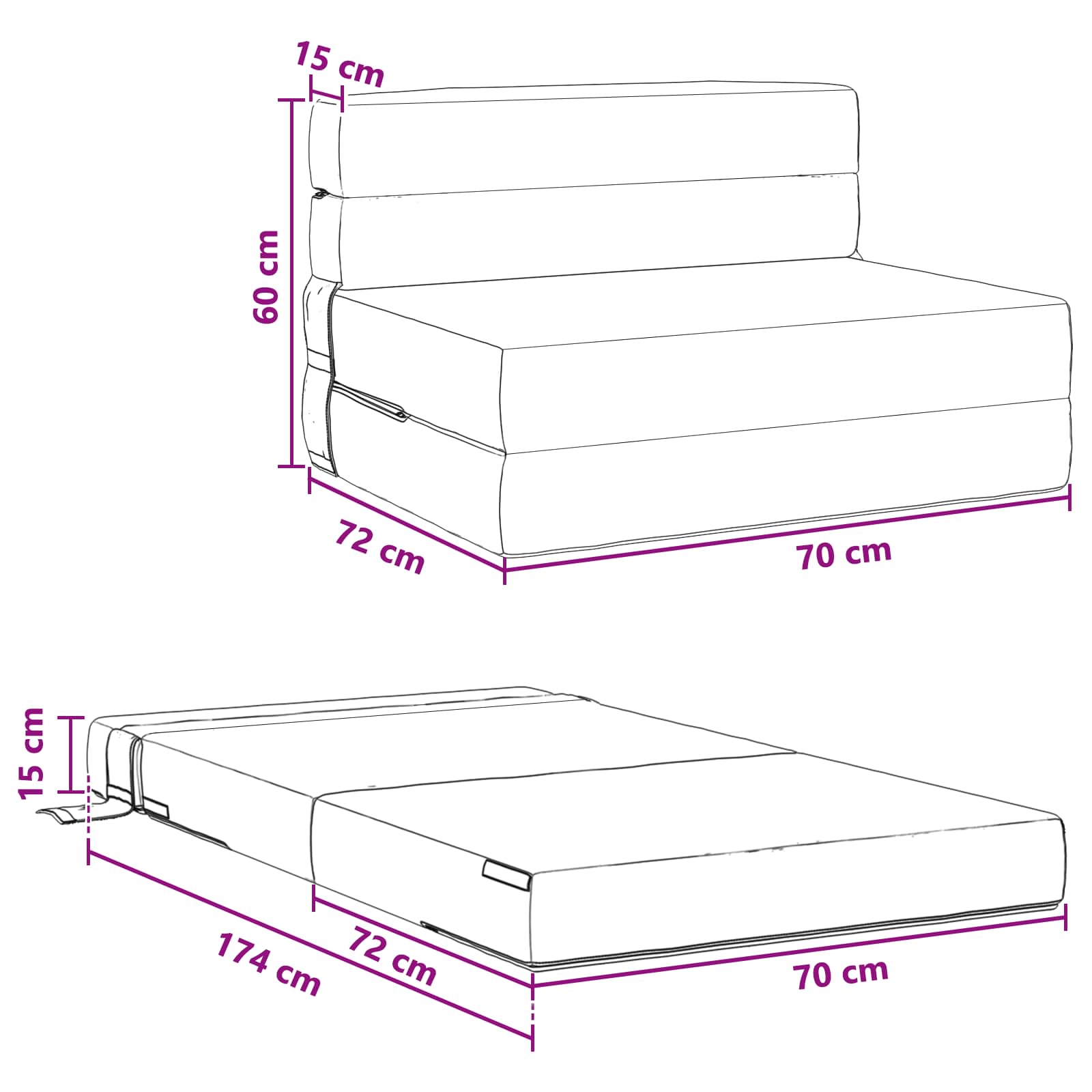 Sofa na razvlačenje Crvena narančasta 70 x 72 x 60 cm Tkanina