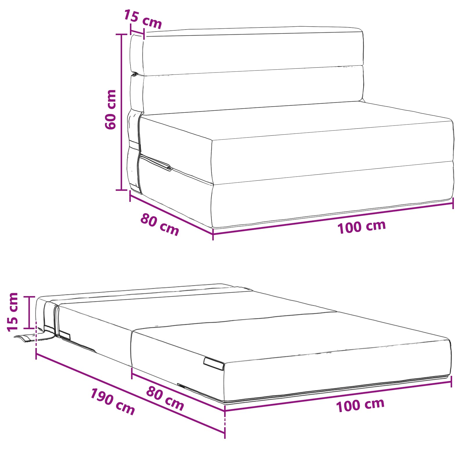 Sofa na razvlačenje Tamnosiva 100 x 80 x 60 cm Tkanina