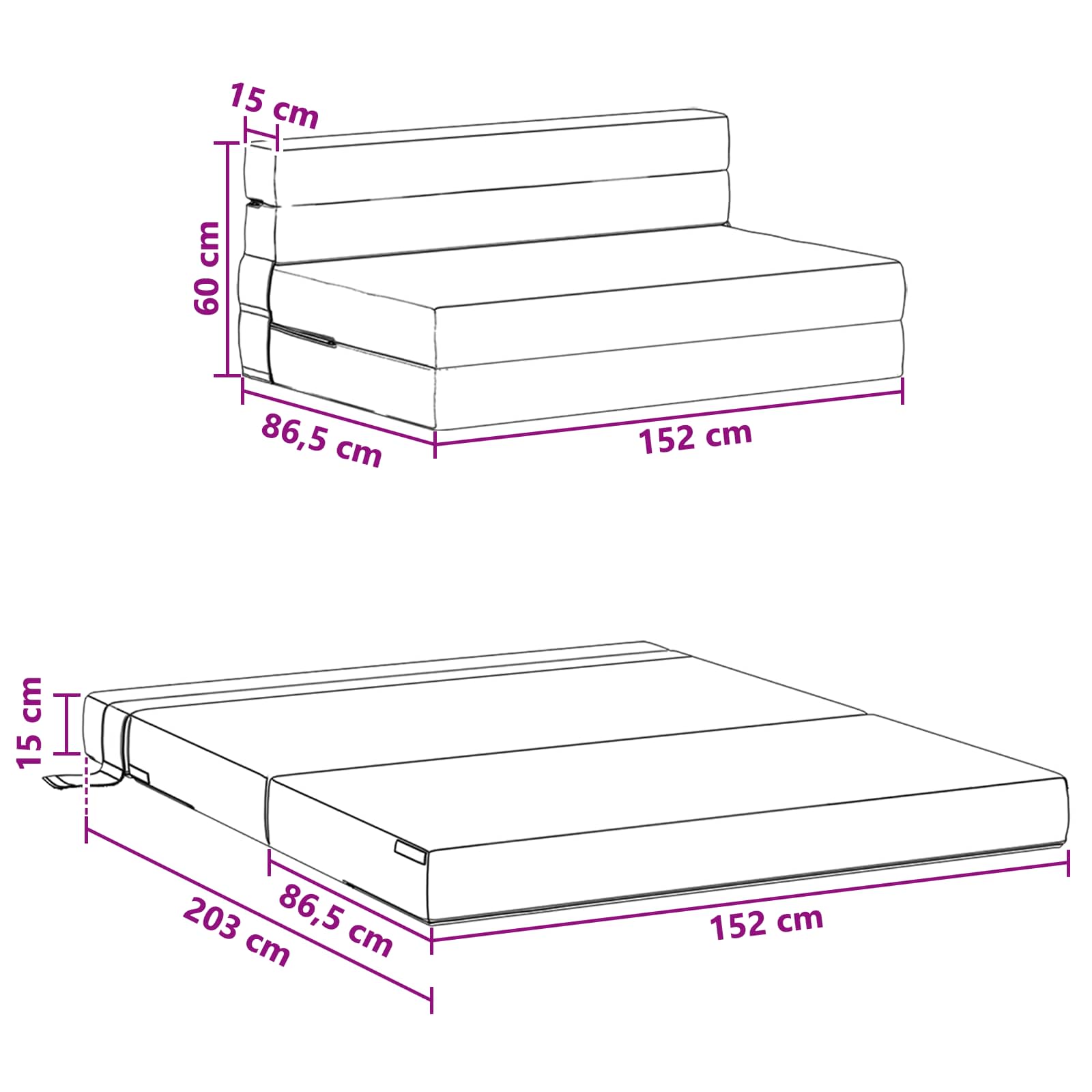Sofa na razvlačenje Tamnosiva 152 x 86,5 x 60 cm Tkanina