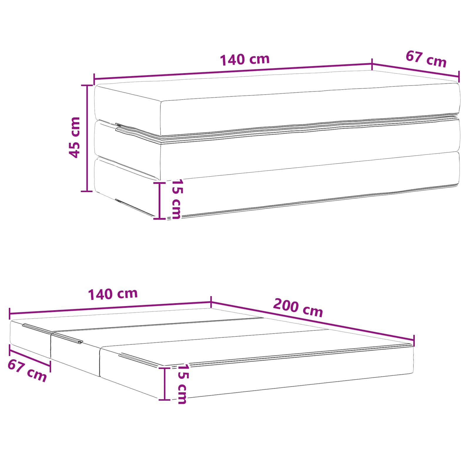 Sofa na razvlačenje 140 x 67 x 45 cm Svjetlosiva