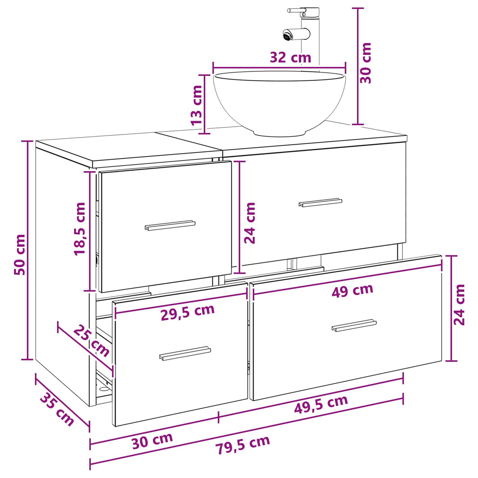 Set namještaja za kupaonicu 2 pcs Betonska siva